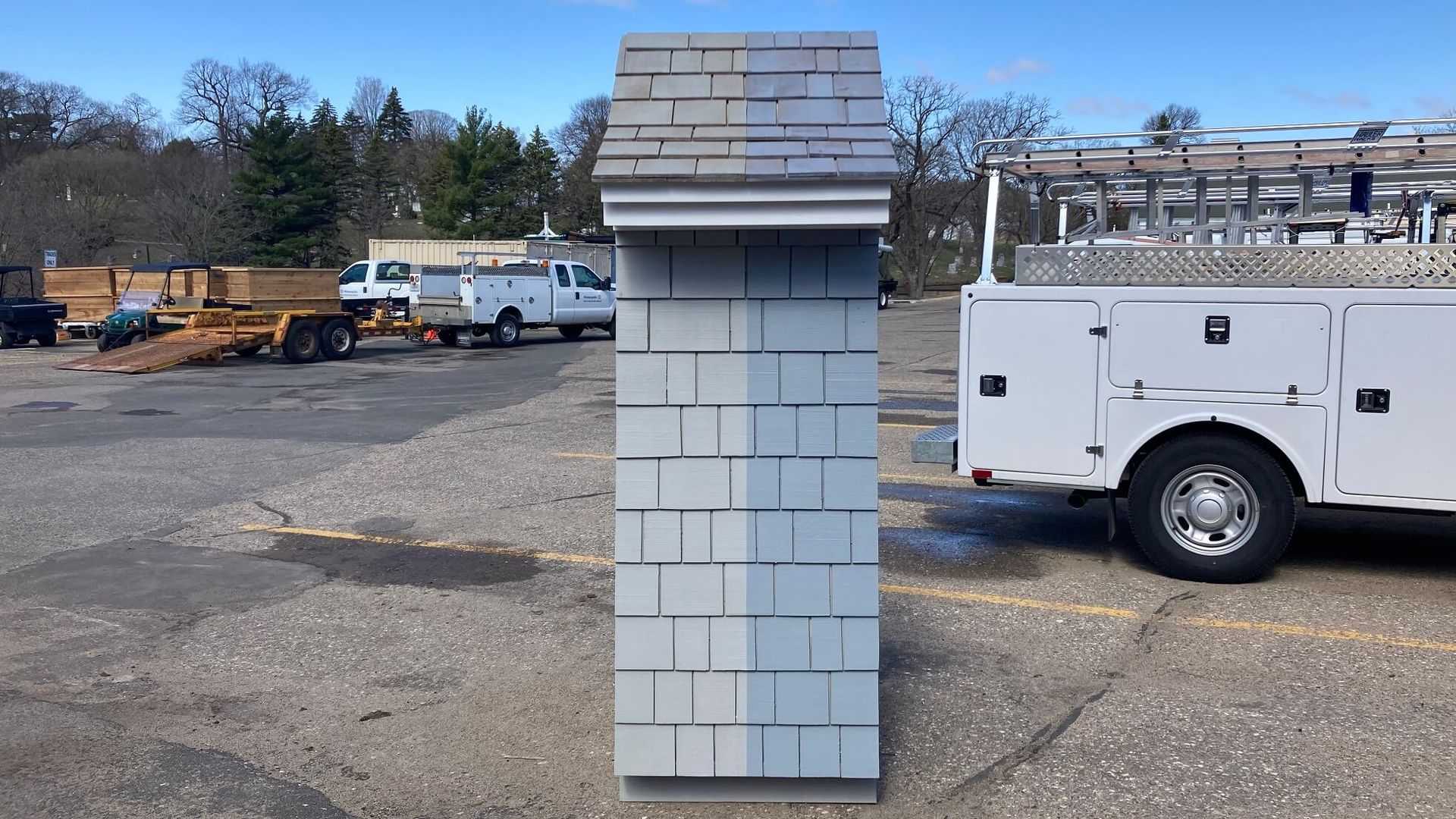 sample shingles showing the two shades of blue for the bandshell