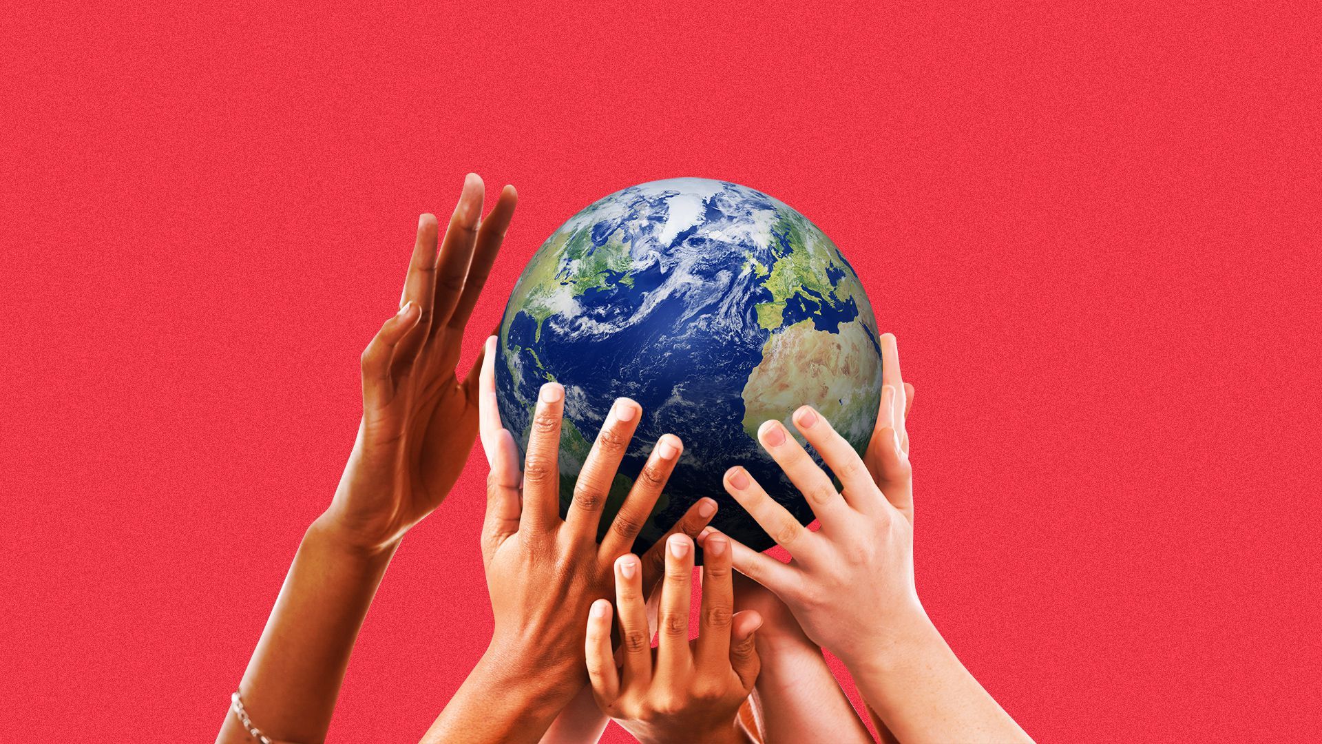 Illustration of hands holding up the Earth. 