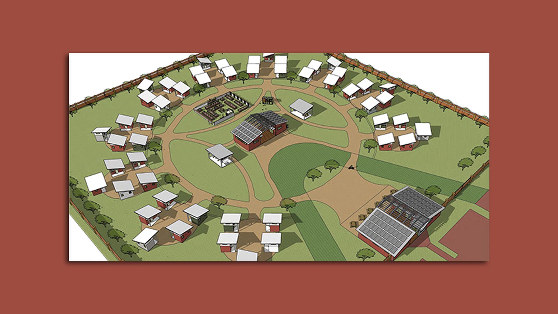 A drawing of a tiny home village proposed in Des Moines.