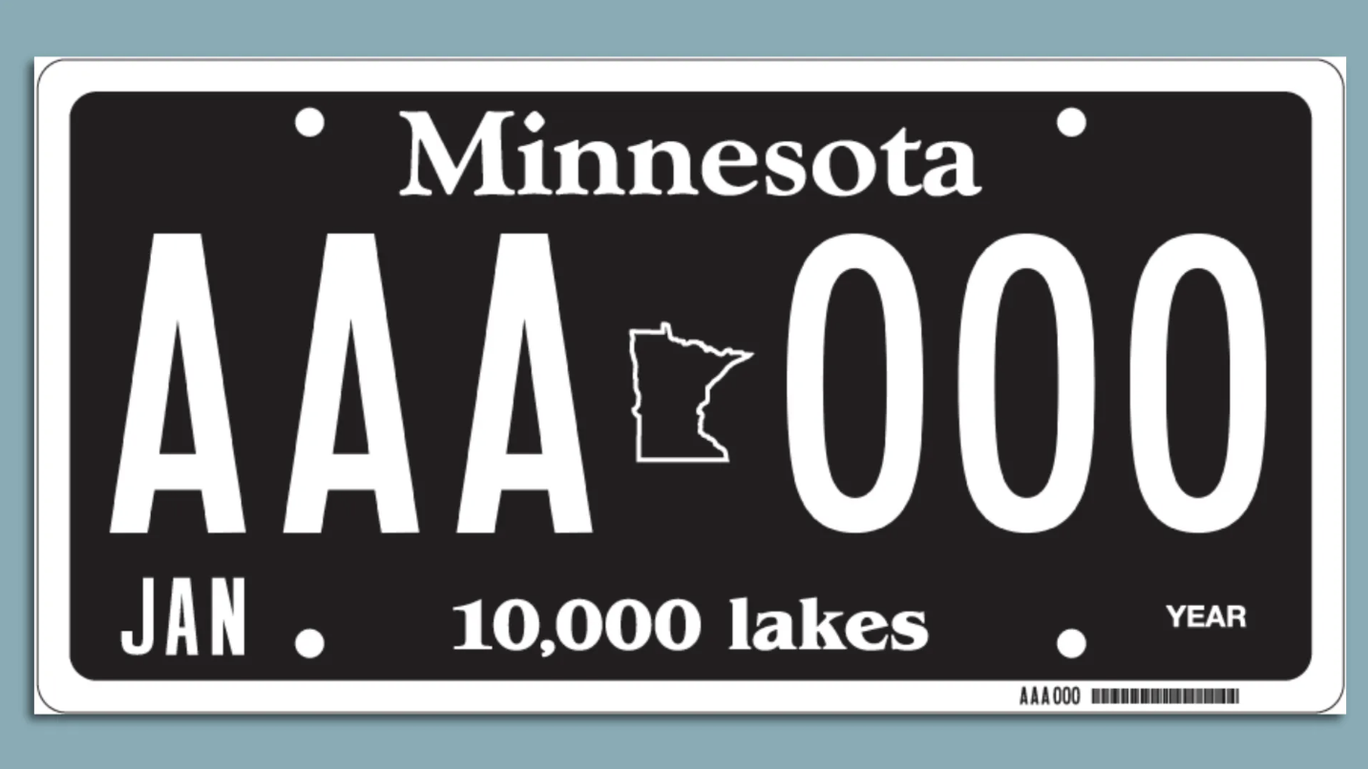 A license plate with the words minnesota and black background and white letters