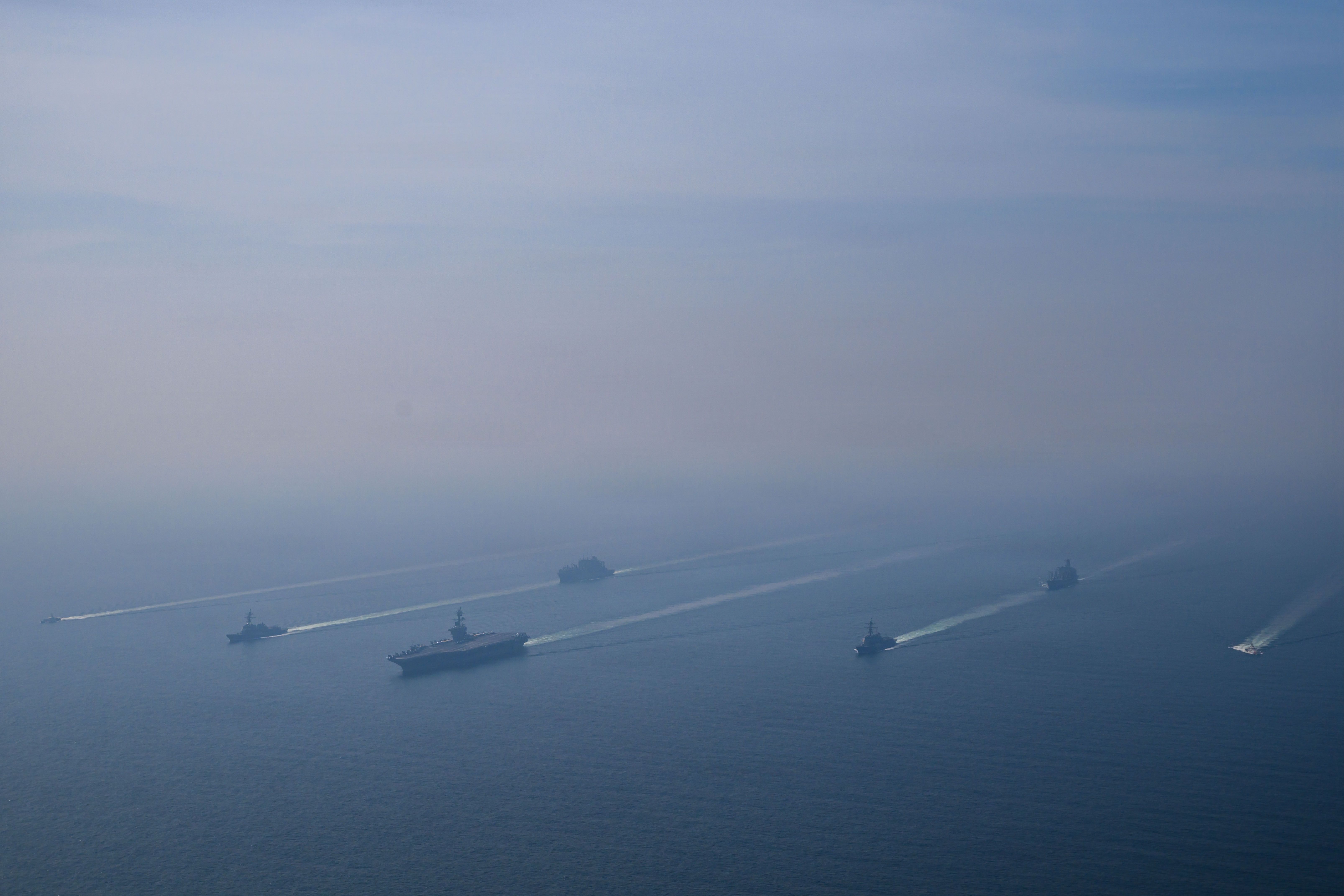 A Pentagon photo of the USS Abraham Lincoln carrier strike group in the Arabian Sea earlier this month.
