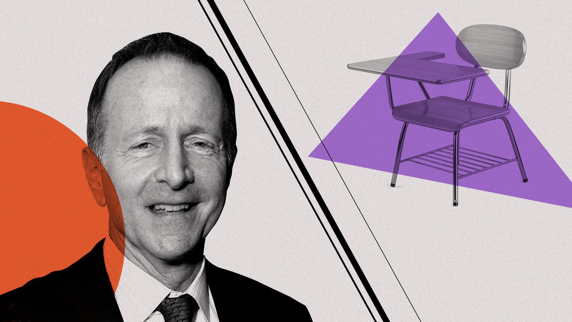 Photo illustration of Austin Beutner next to an empty desk. 