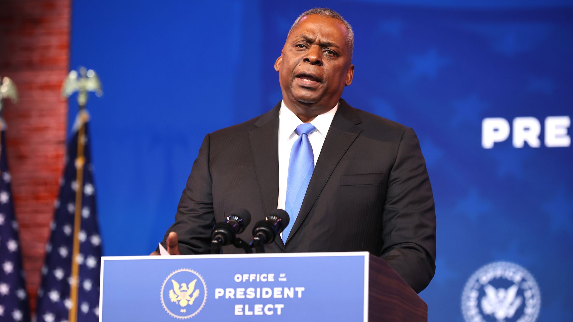 U.S. Army (retired) General Lloyd Austin speaks after being formally nominated to be Secretary of the Department of Defense