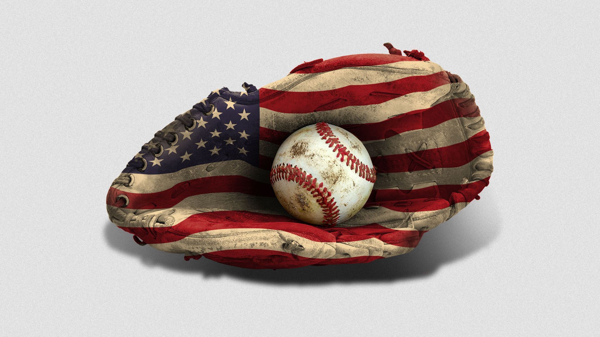 Illustration of a stars and stripes baseball glove and ball.