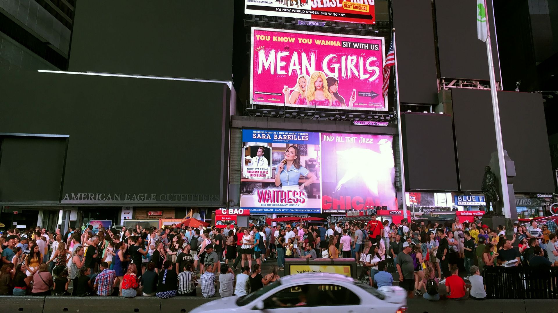 Times Square's billboards are seen black after a power outage hit Manhattan in New York City on July 13, 2019.