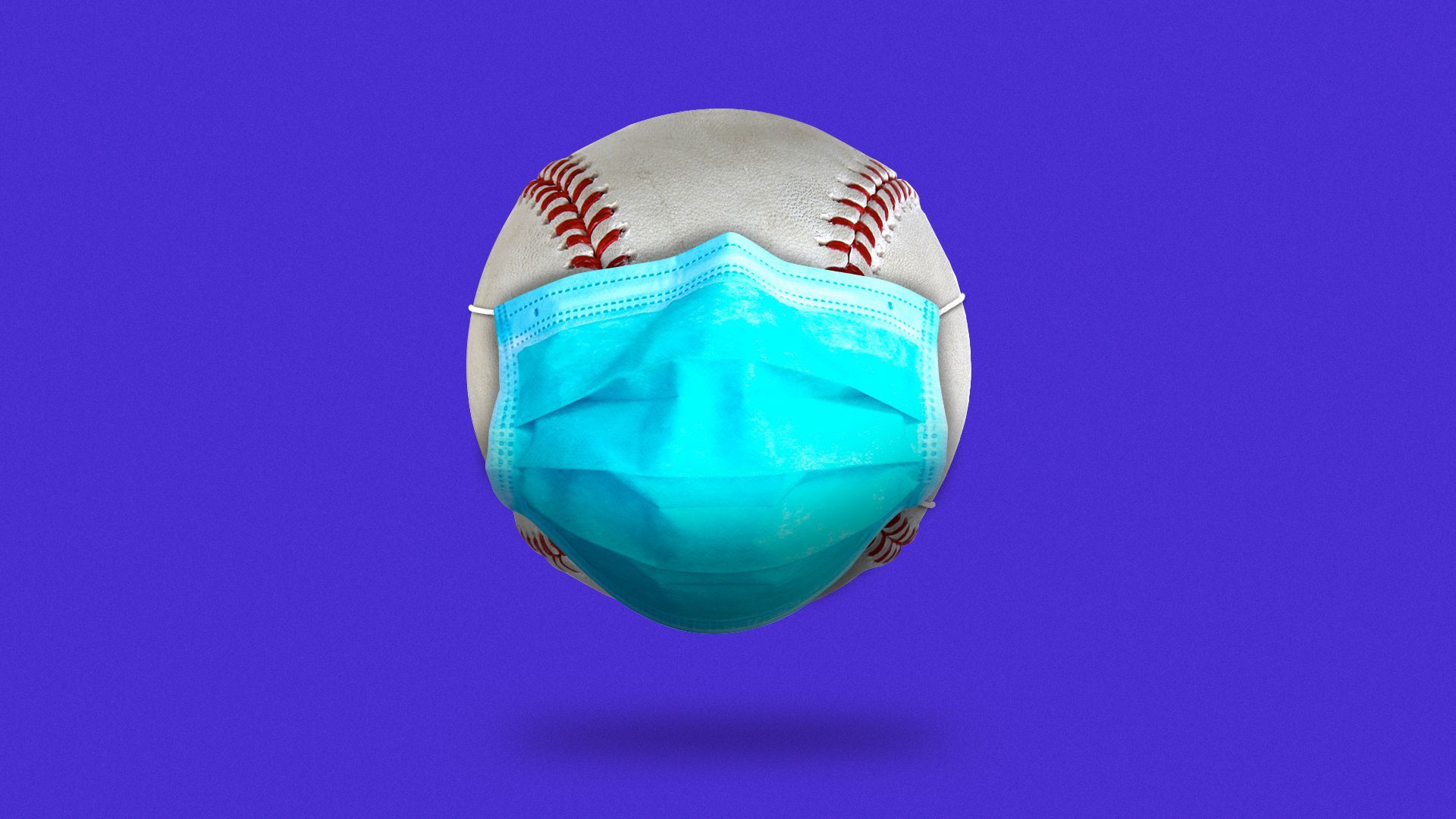 Illustration of a baseball wearing a surgical mask. 