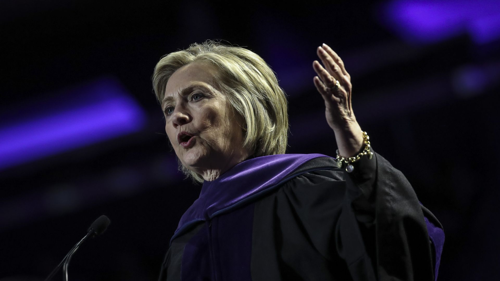Former U.S. Secretary of State Hillary Clinton delivers the commencement address at the Hunter College Commencement ceremony at Madison Square Garden, May 29, 2019 in New York City.