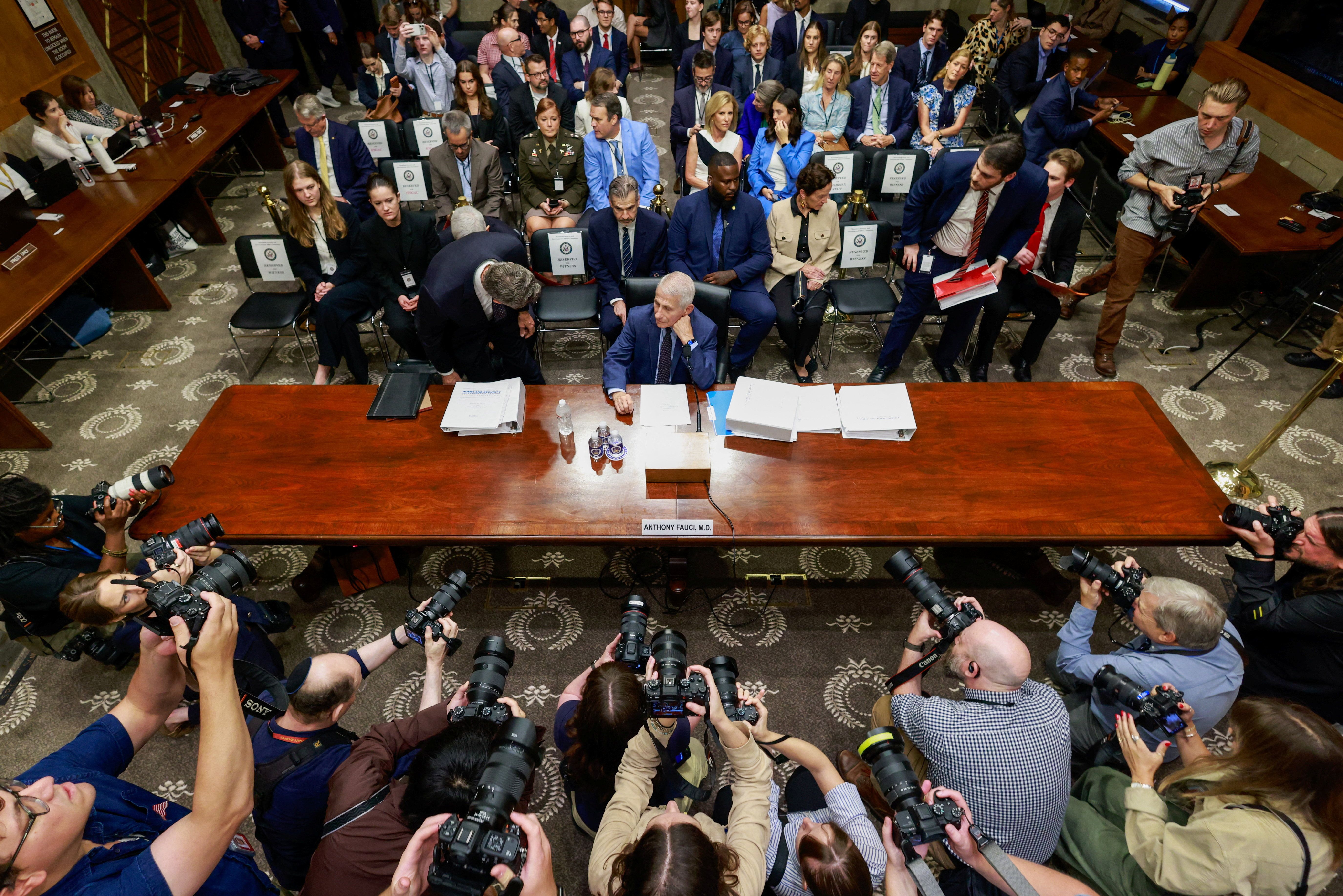 Dr. Anthony Fauci testifies before the Senate Homeland Security Committee yesterday. 