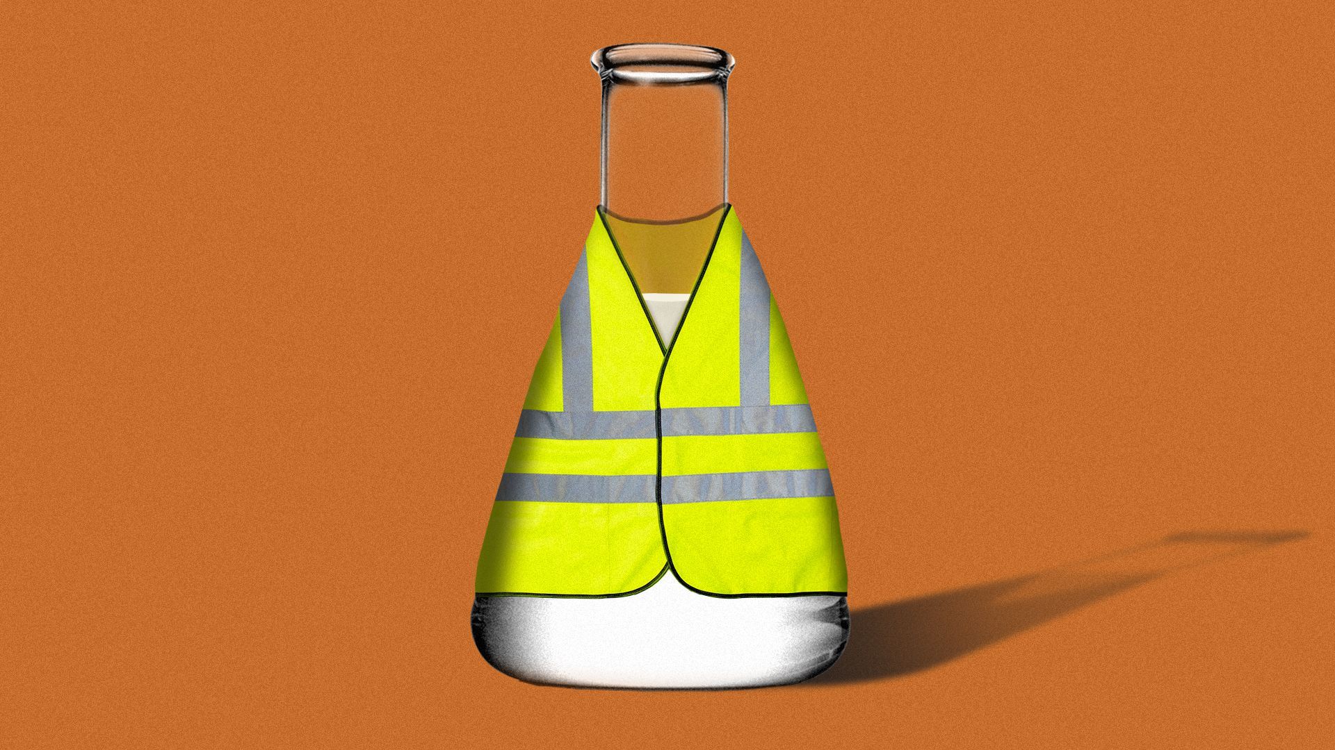 Illustration of a beaker wearing a safety vest.