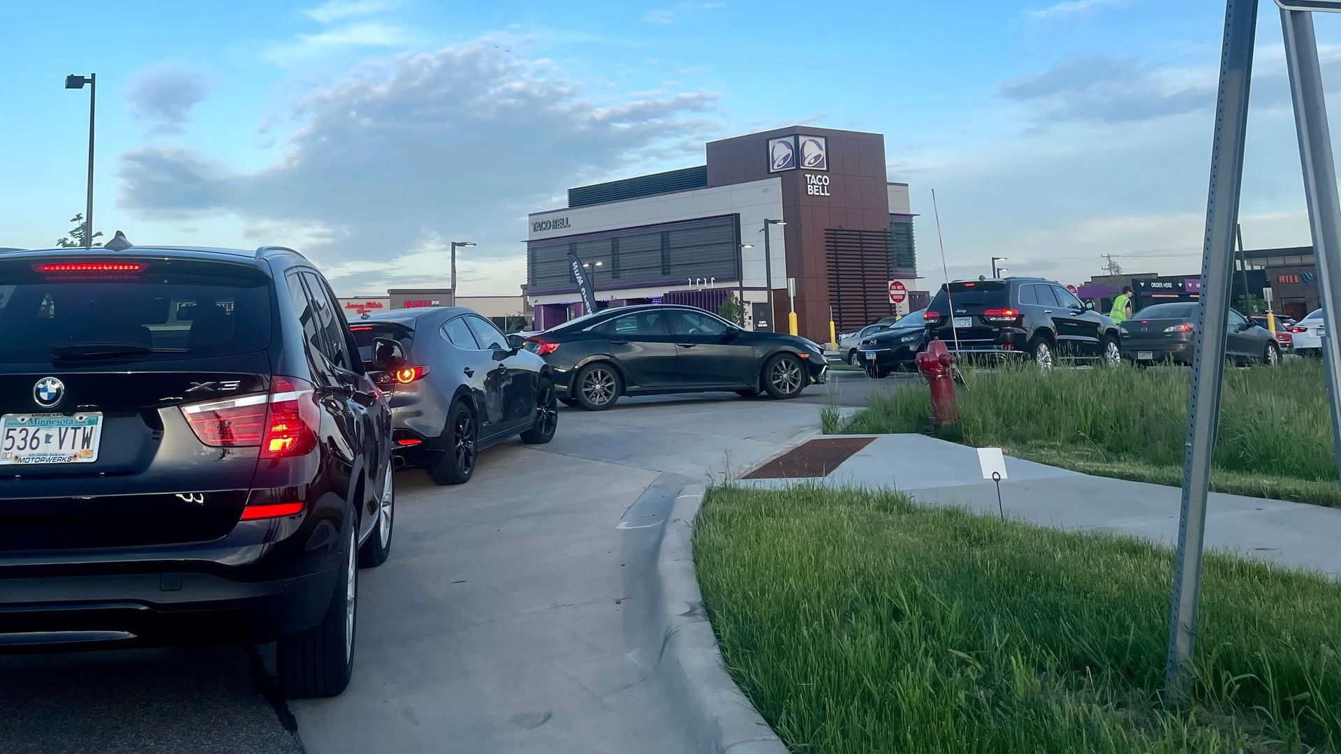 Cars line up outside Taco Bell in Brooklyn Park
