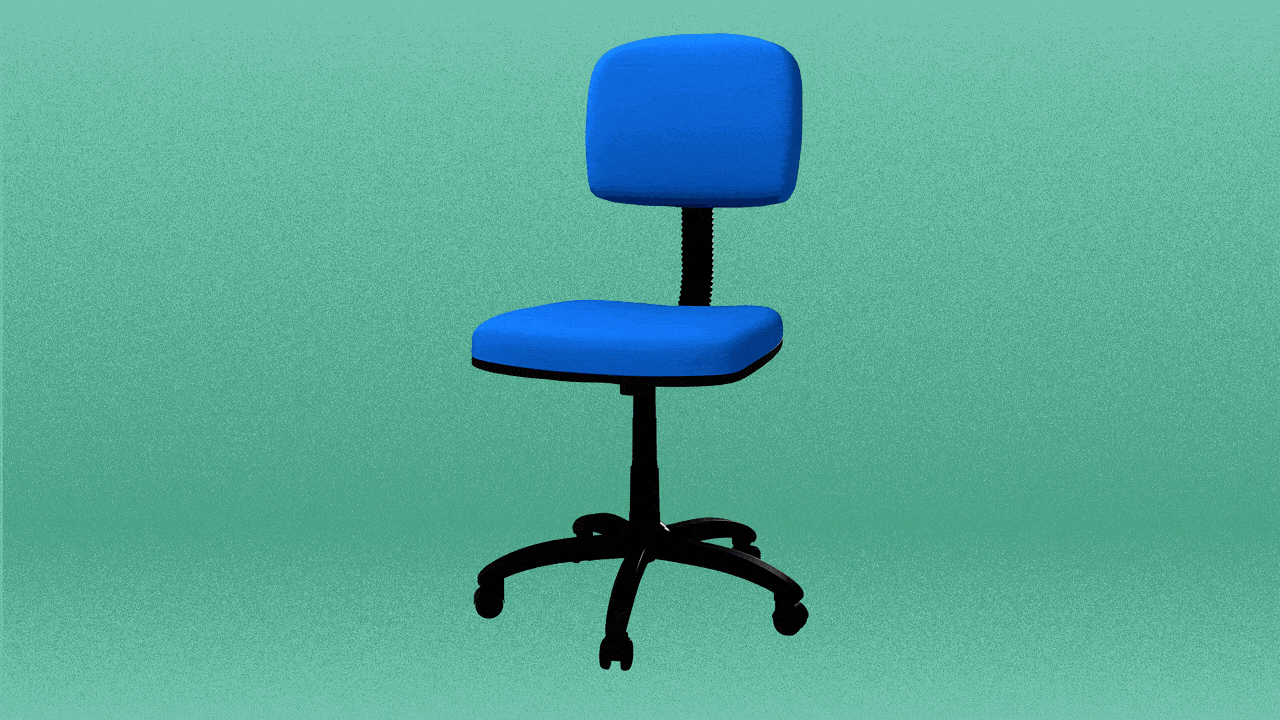 Animated illustration of an office chair, a leather chair and a barstool broken into three parts and cycling through combinations of all three.