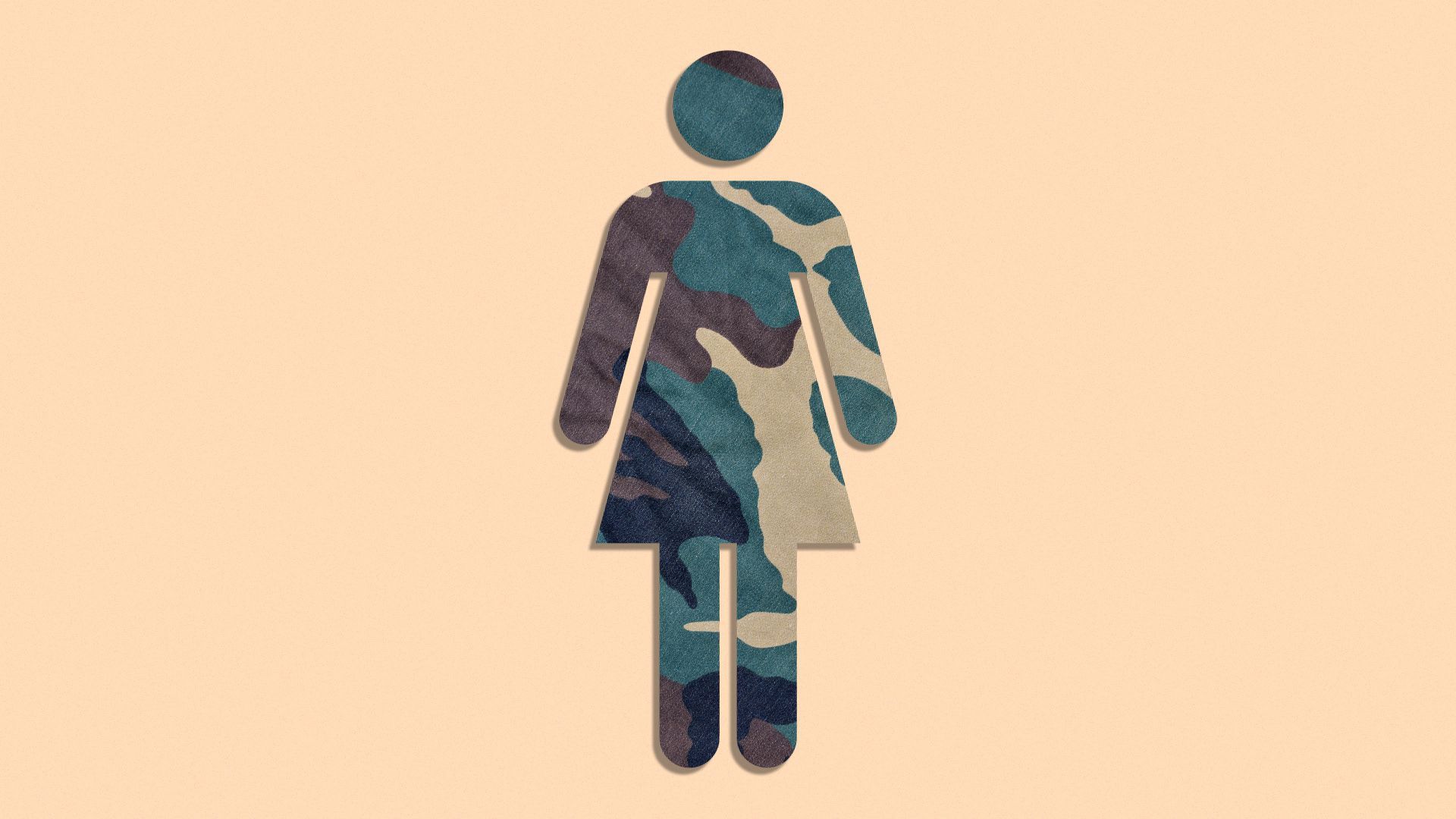 Illustration of a woman silhouette icon covered with camouflage.