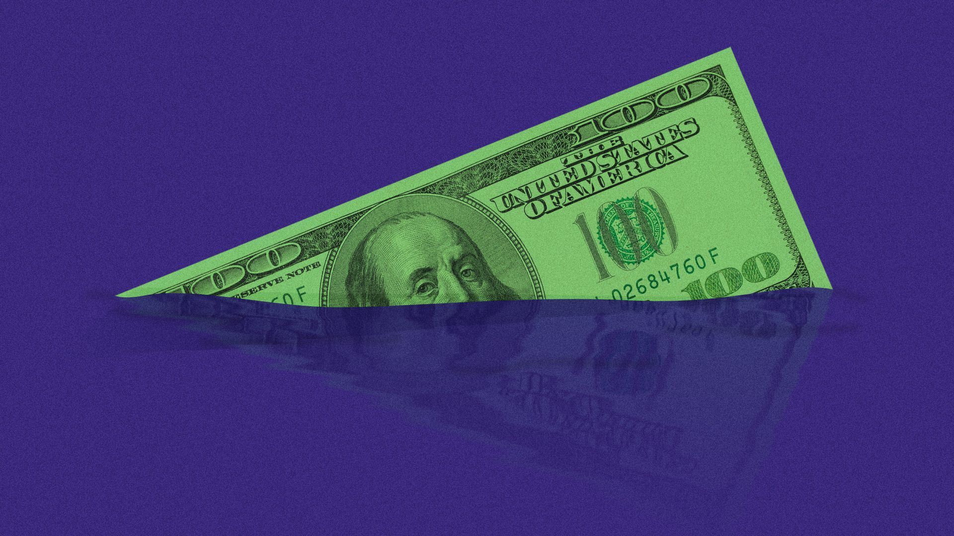 Illustration of a hundred dollar bill sinking into the background. 