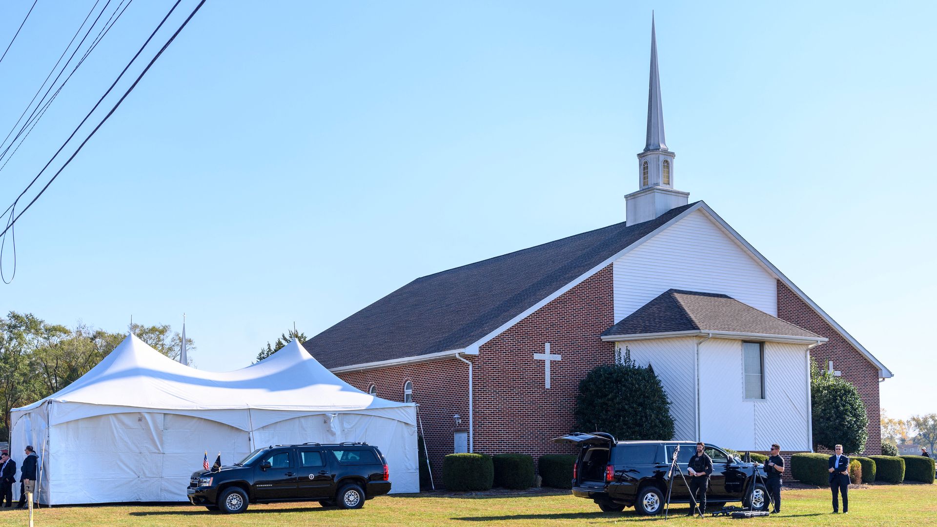 A presidential limousine is seen outside a church in Delaware when President Biden attended a funeral on Wednesday.