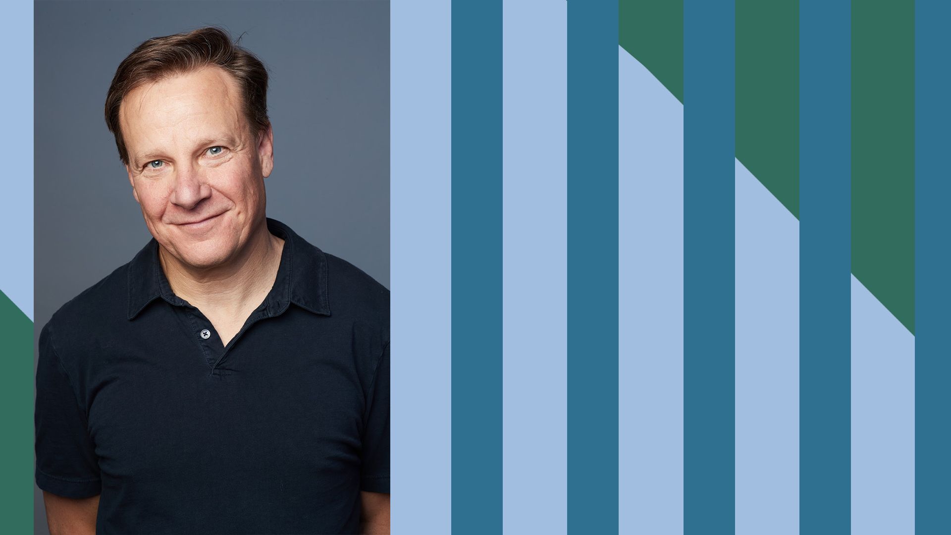 Photo illustration of Sean Garrett next to colorful stripes and triangles.