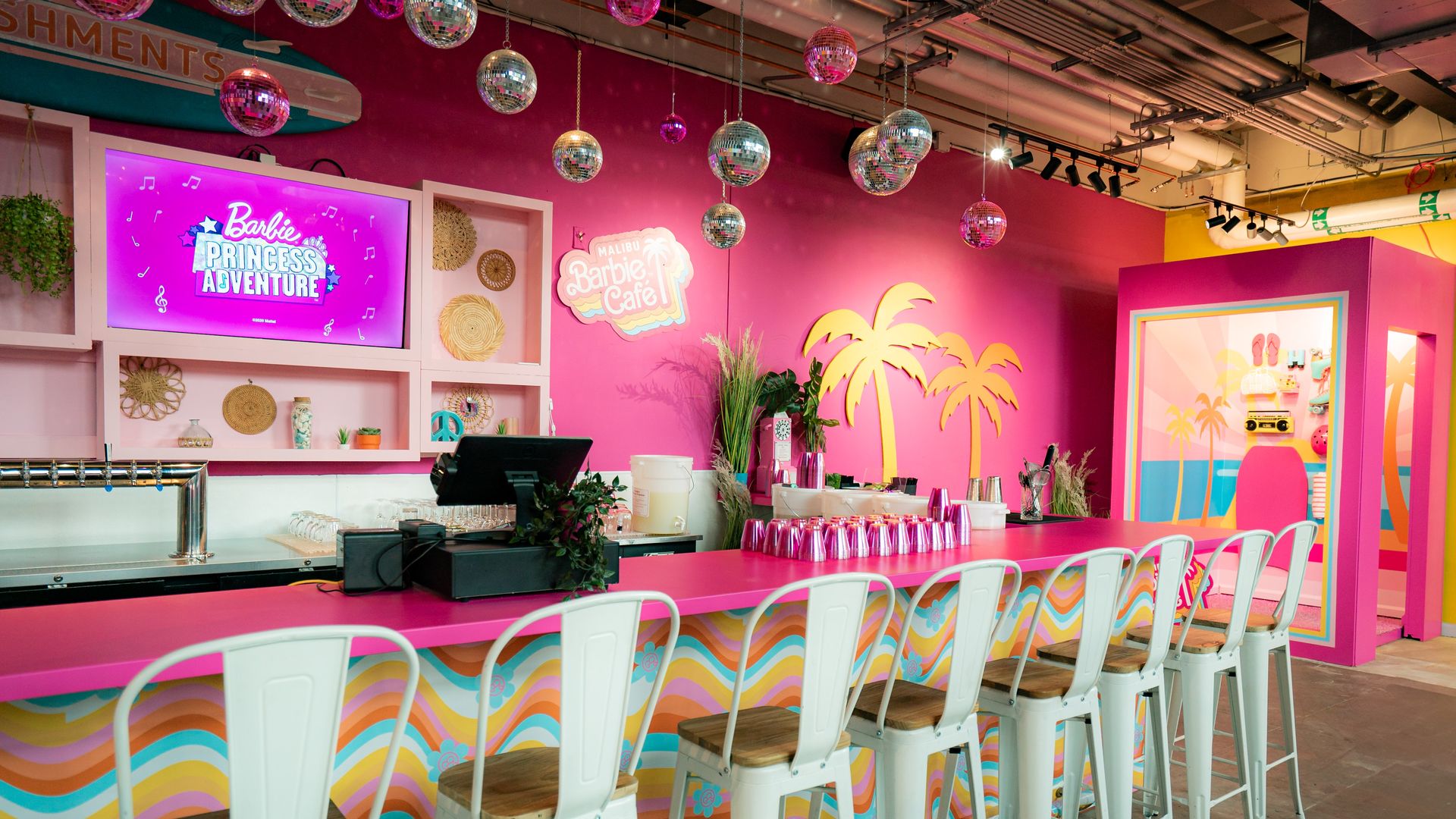 Photo of a Barbie cafe. 