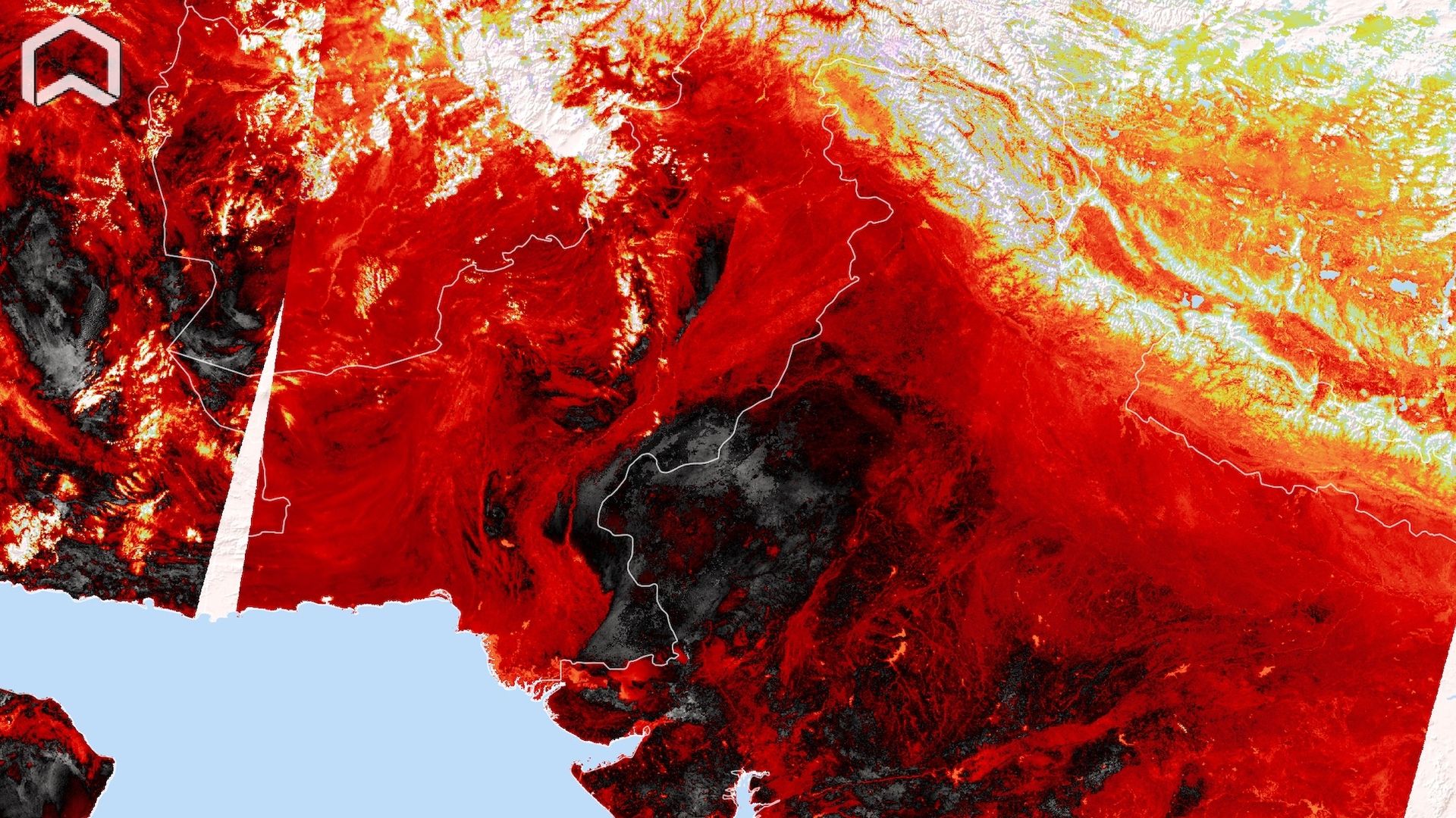 Satellite image showing land surface temperatures on April 28 across India and Pakistan