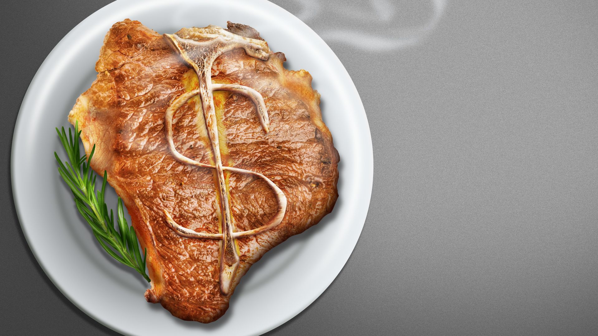 Illustration of a T-bone steak with the bone in the shape of a dollar sign