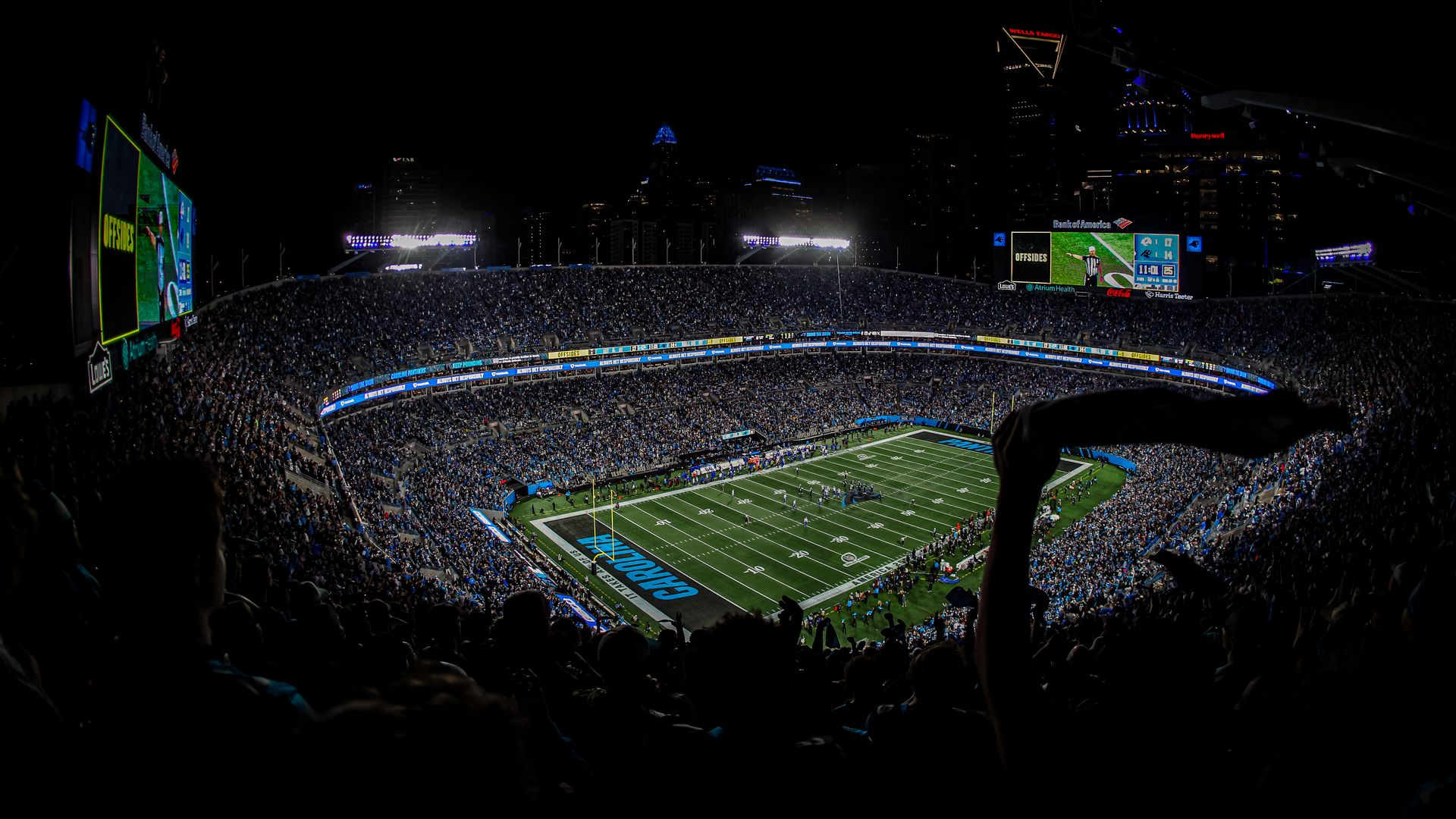 Fans watch the action during the second half of the NFC Wild Card Playoff game between the Carolina Panthers and the Los Angeles Rams at Bank of America Stadium on January 10, 2026 in Charlotte, North Carolina. (Photo by David Jensen/Getty Images)