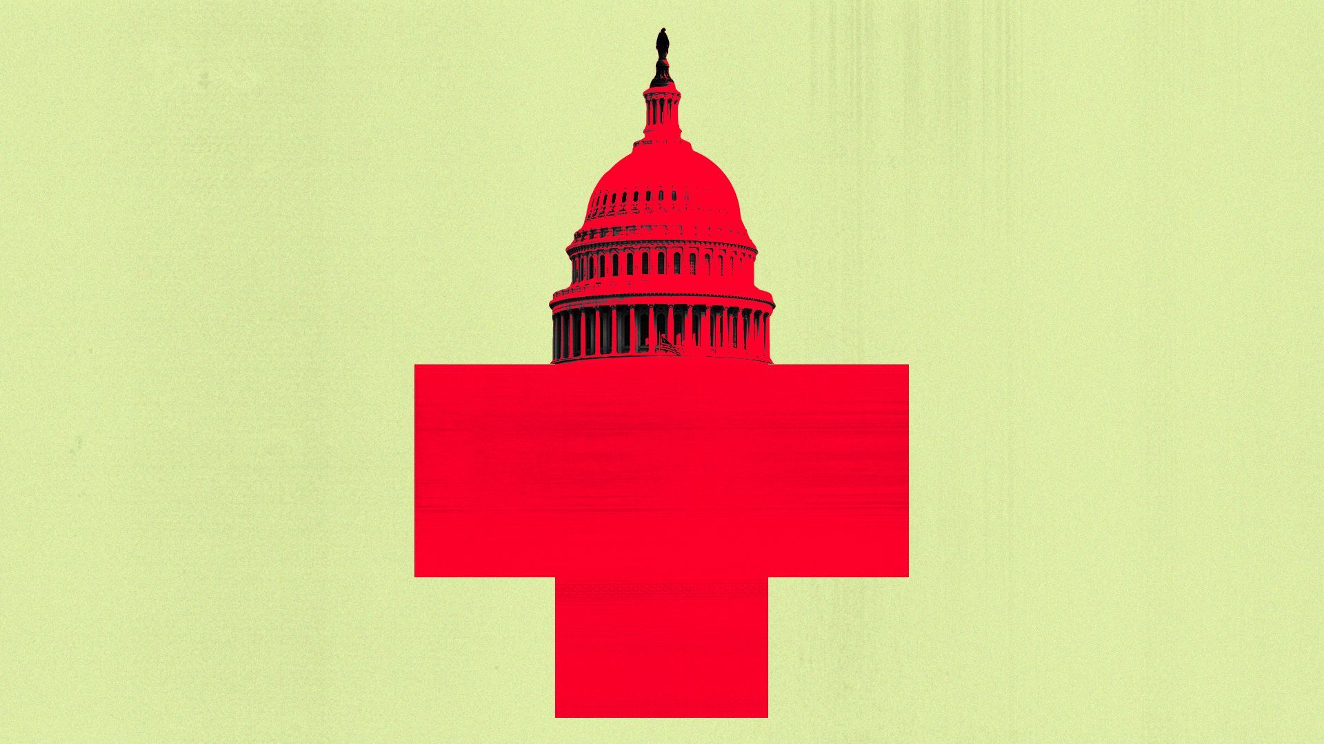 Illustration of the US Capitol forming the top of a red cross symbol.