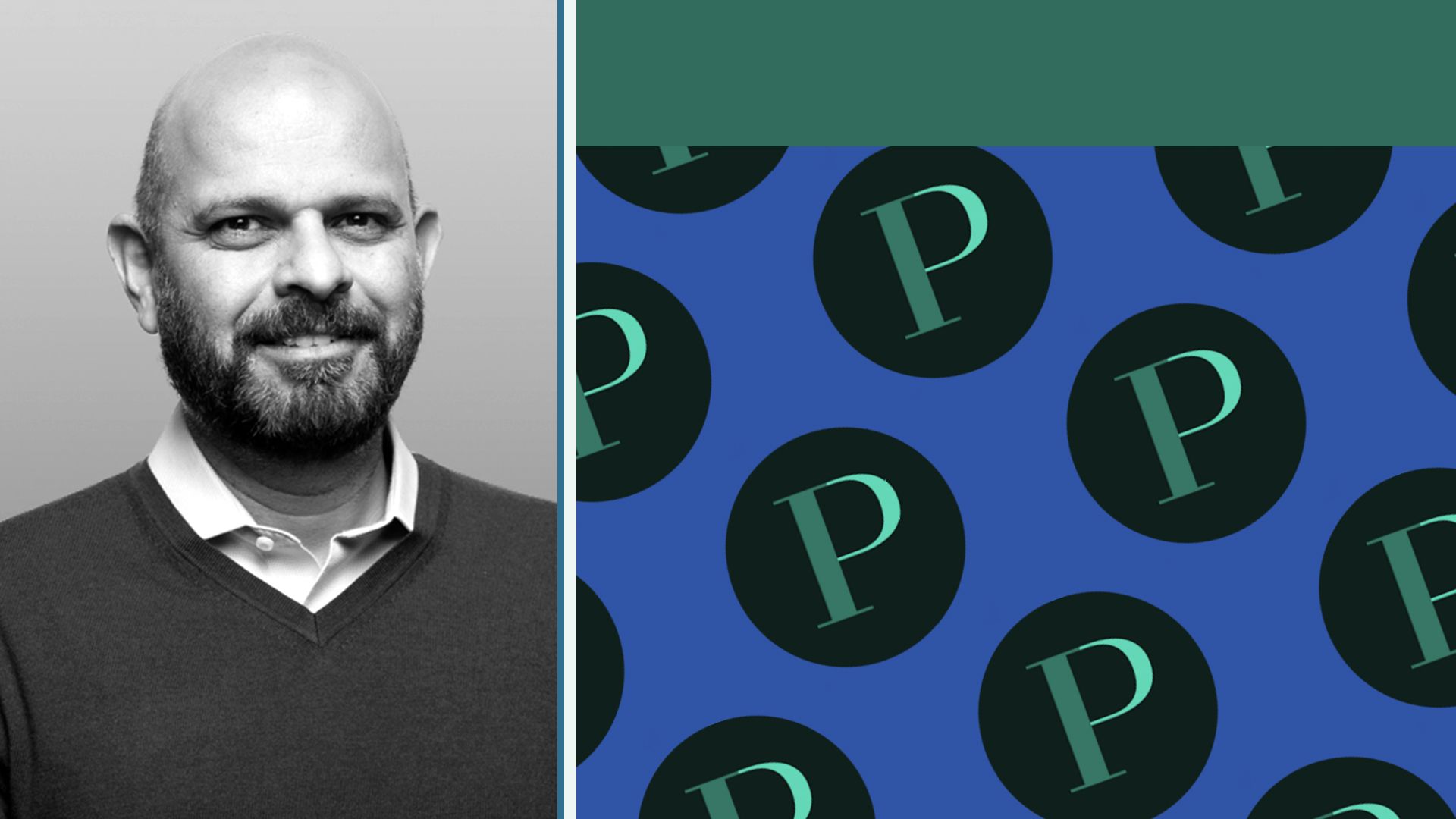 Photo illustration of Praveen Akkiraju next to a pattern of Insight Partners logos.