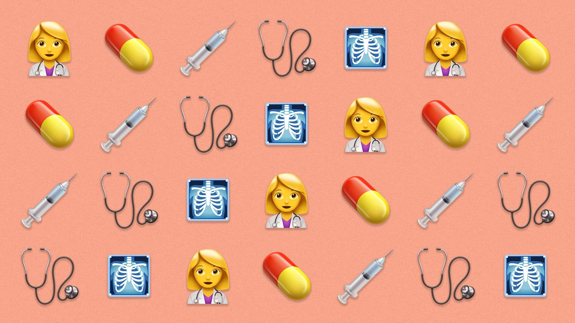 Repeating pattern of health tech-related emojis.