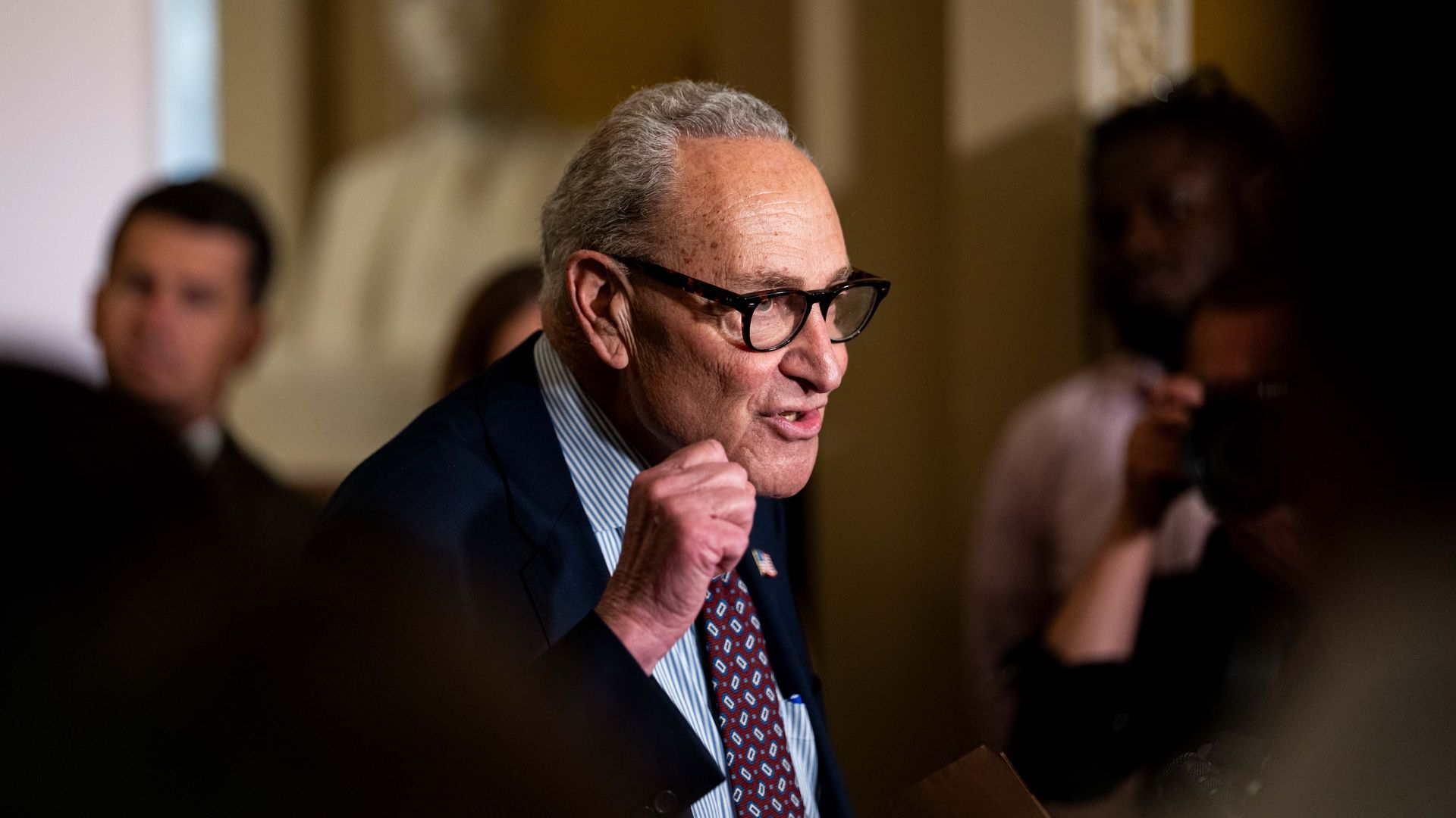 Senate Minority Leader Chuck Schumer (D-N.Y.) speaks during a news conference following the weekly Senate Democrat policy luncheon