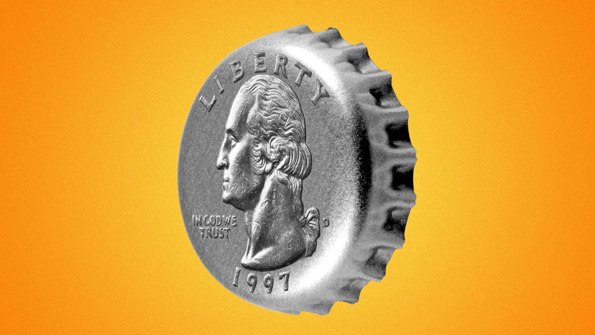 Illustration of a bottle cap with the design from a quarter on it.