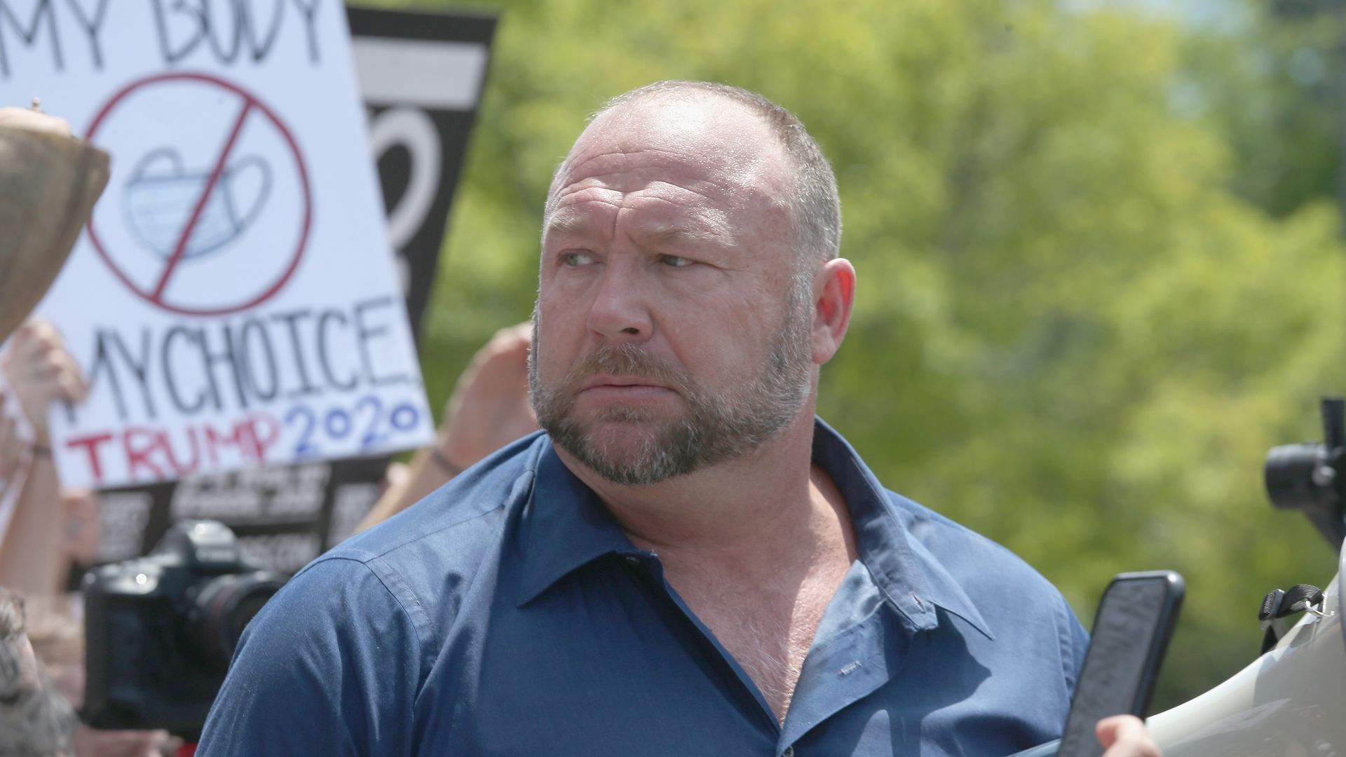Alex Jones during a protest at the Texas State Capitol in Austin in April 2020.