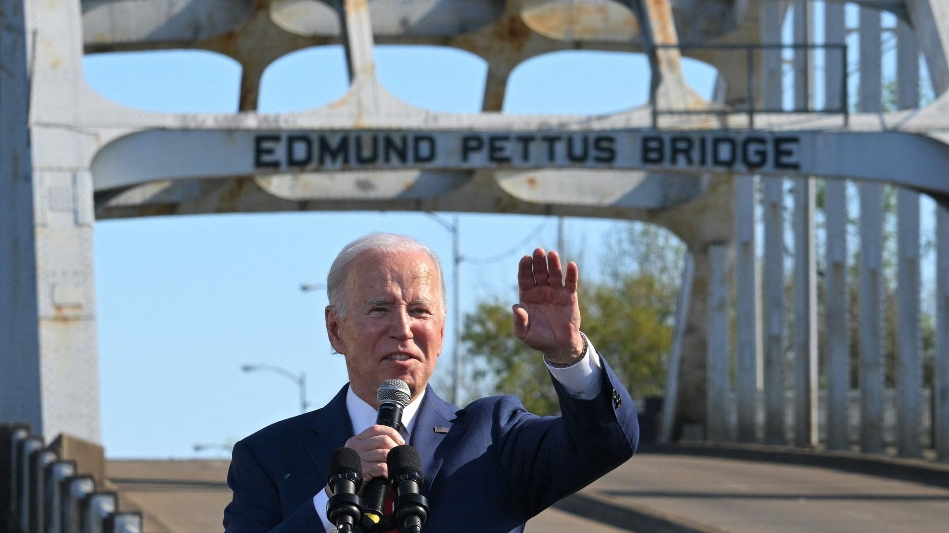 Biden at a bridge.