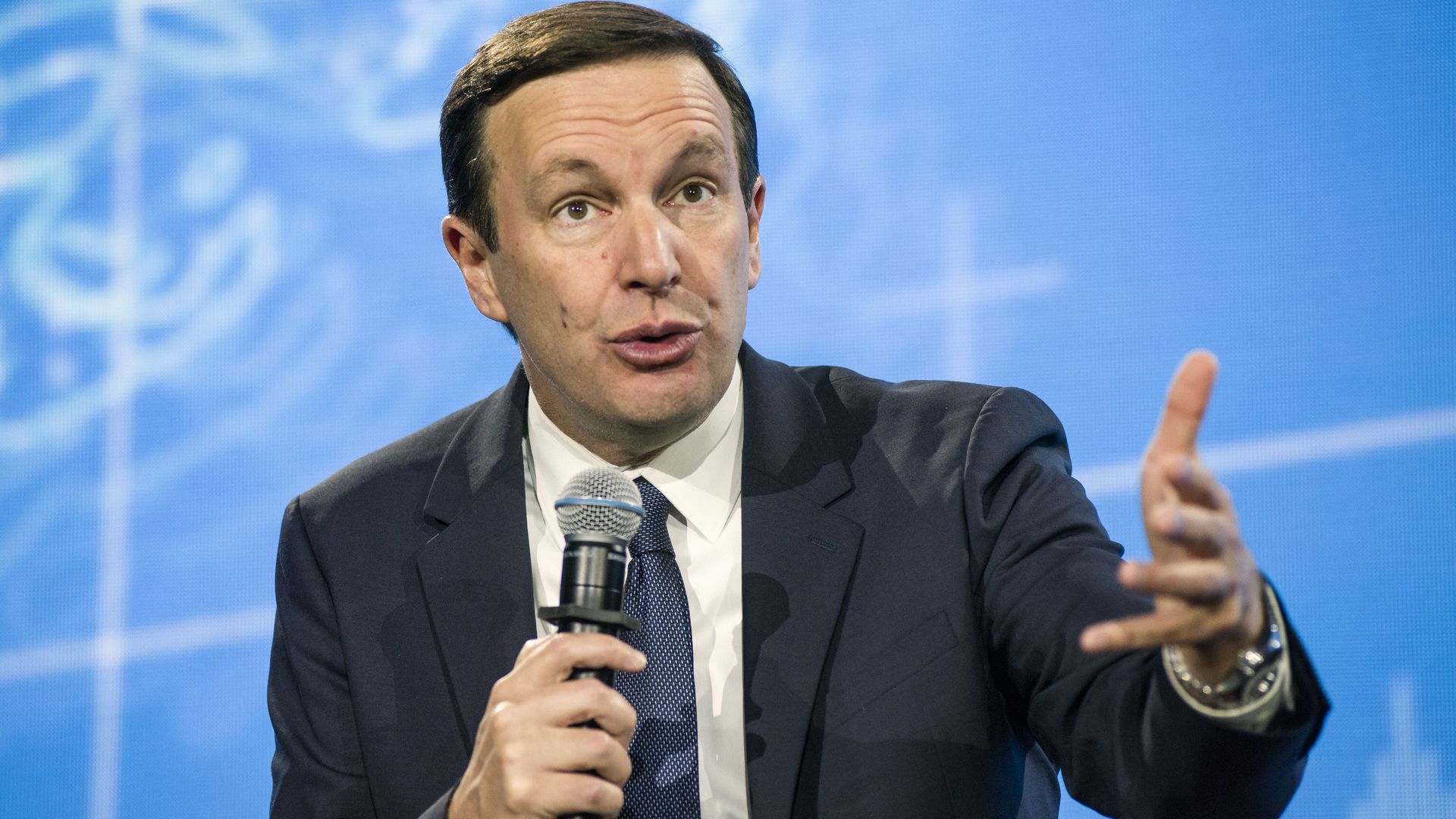Sen. Chris Murphy (D-Conn.) speaking in Warsaw, Poland, on Oct. 5.