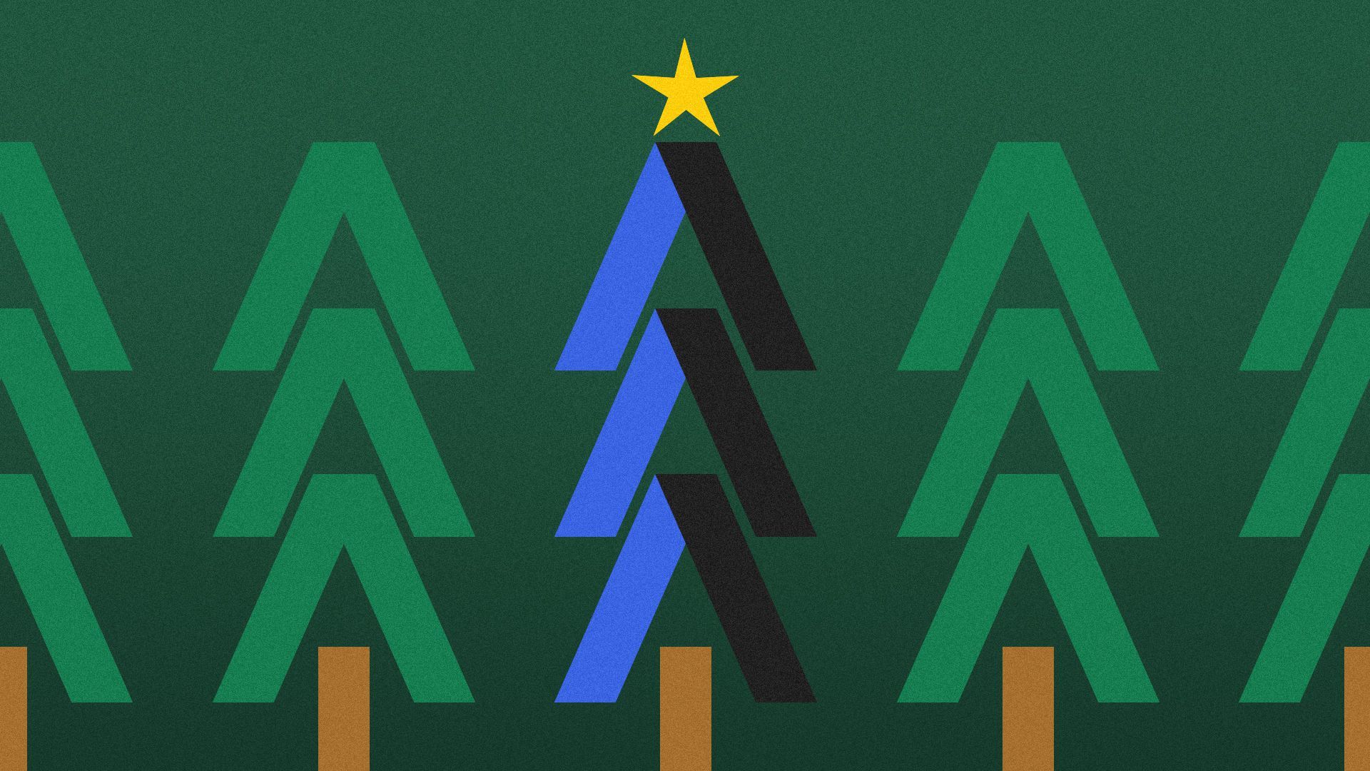 Illustration of Christmas trees formed from Axios logos.