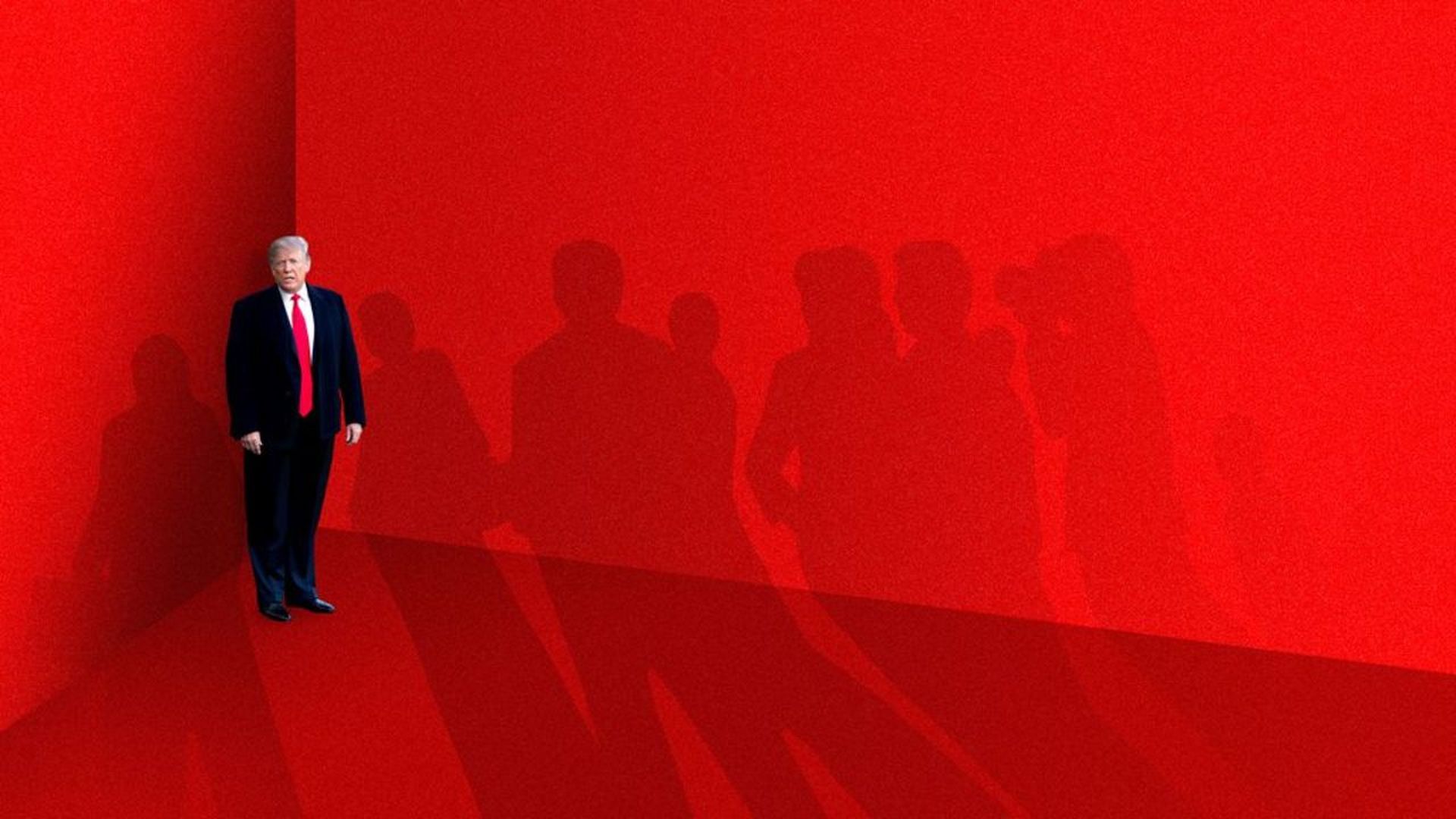 illustration of trump backed in a t corner of a room