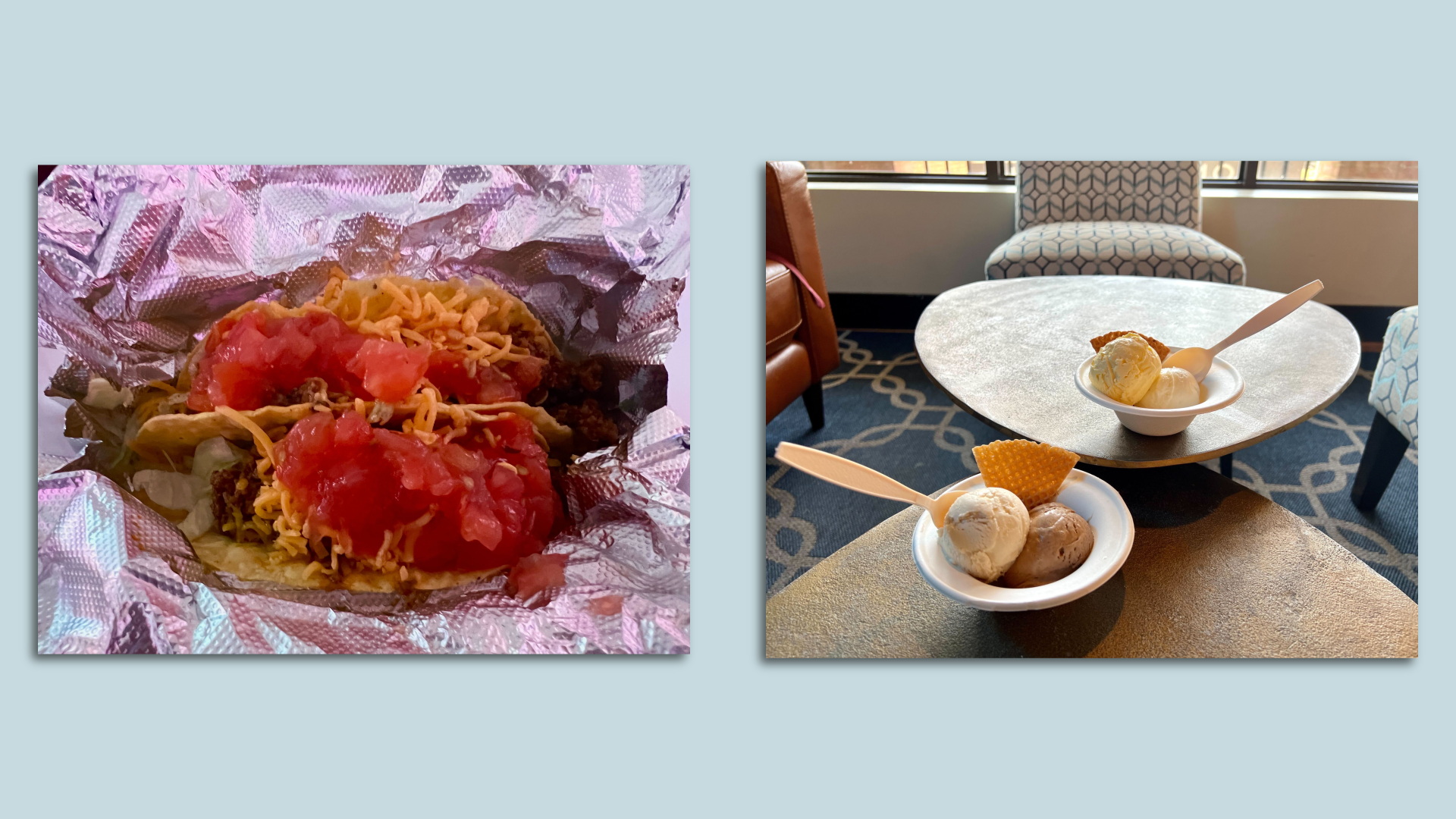 A photo composite of tacos and ice cream