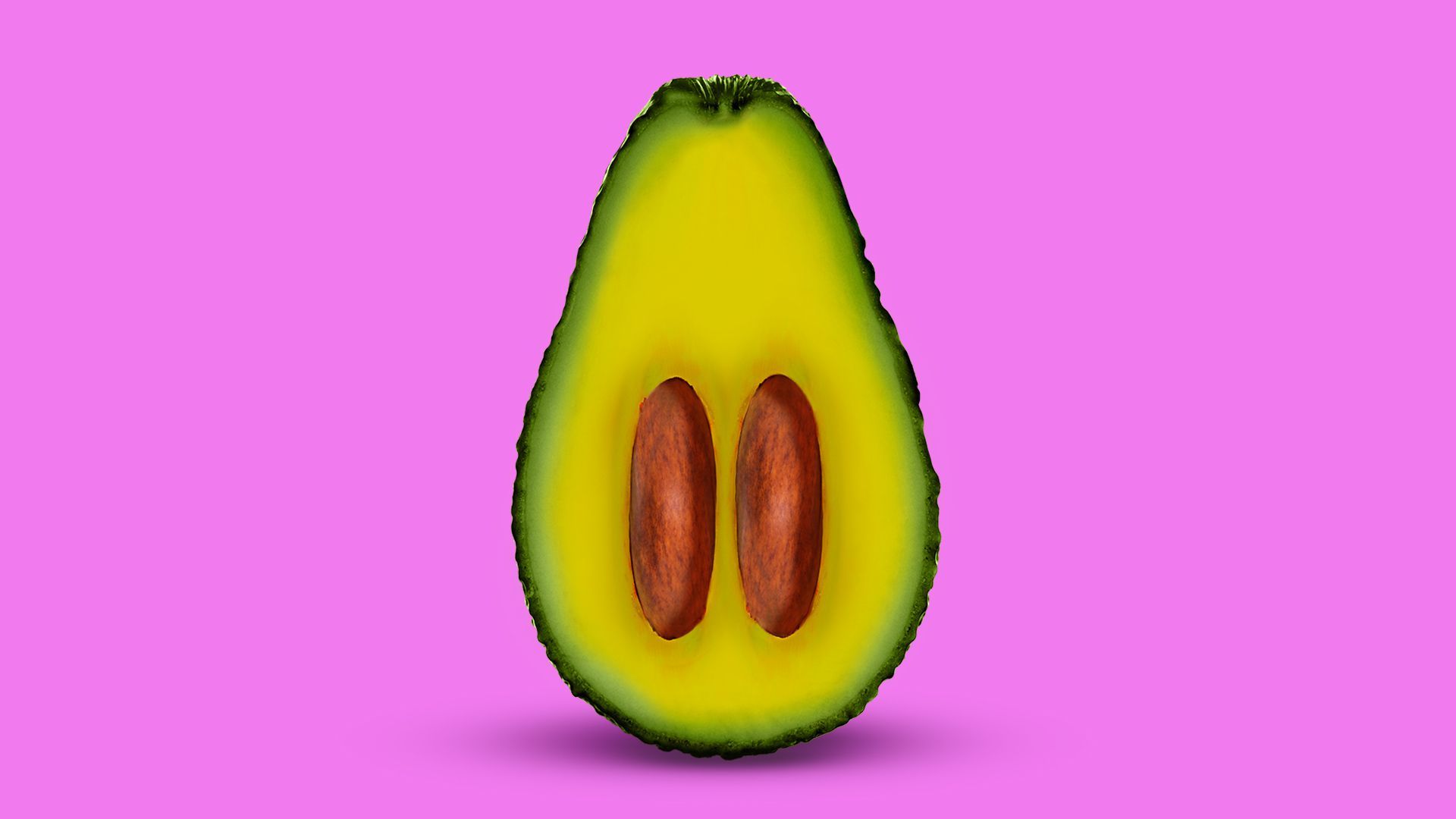 Illustration of an avocado with the seed in the shape of a pause symbol.  