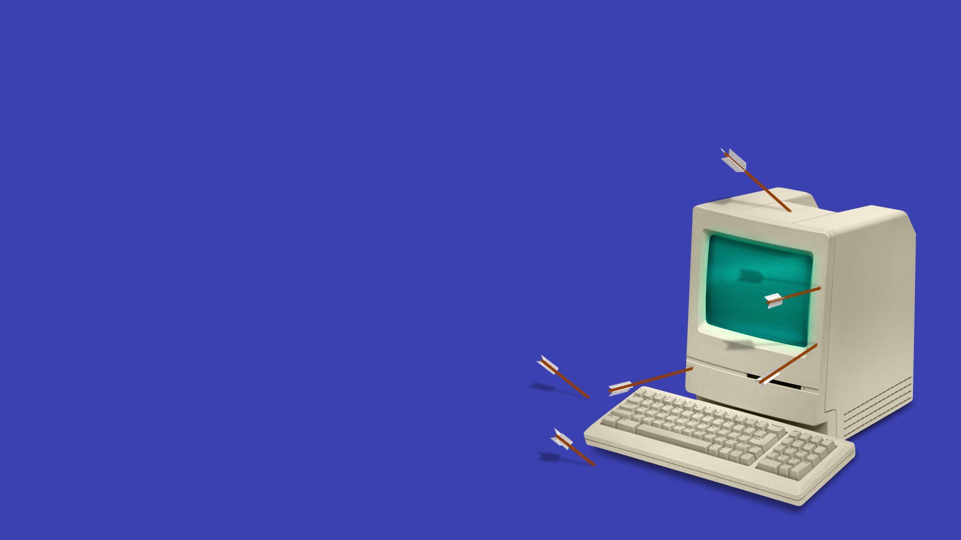 Illustration of a computer with arrows shot into it as if it's a target.