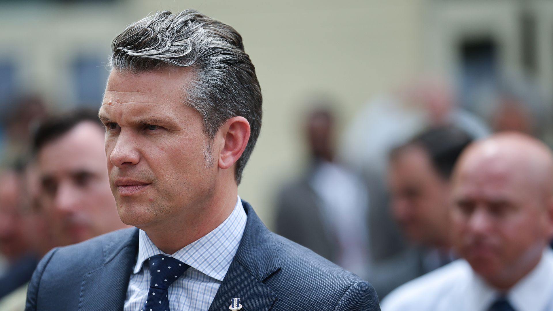  U.S. Secretary of Defense Pete Hegseth tours an exhibit at the Pentagon.