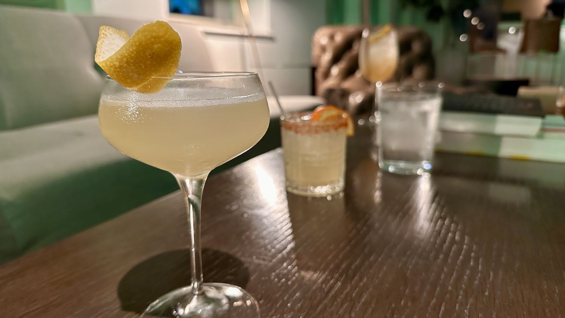 A photo of a cocktail in a coupe 