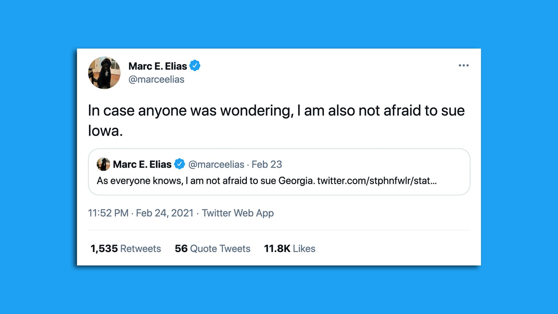 A tweet from Marc Elias.