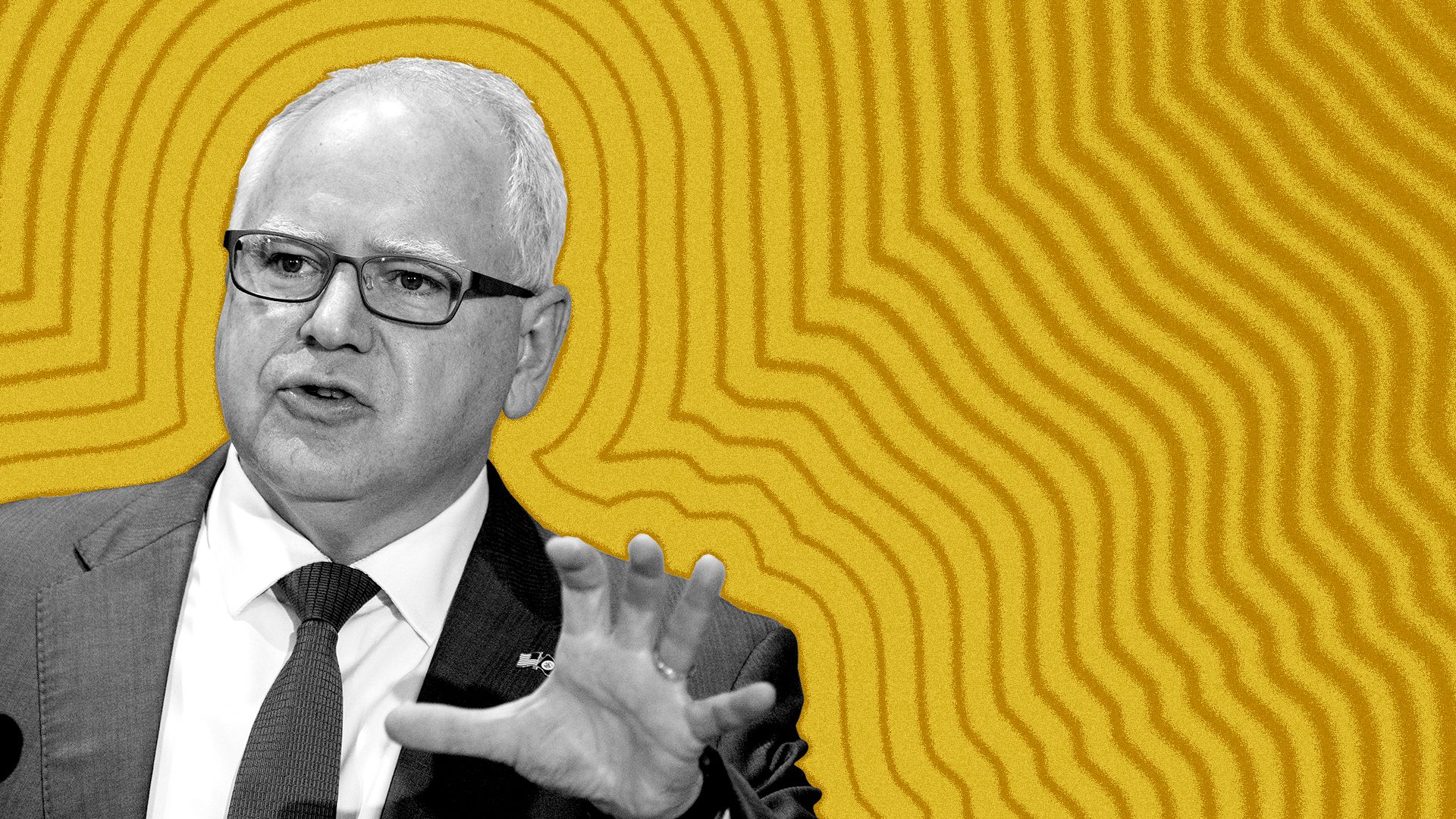 Photo illustration of Minnesota Governor Tim Walz with lines radiating from him. 