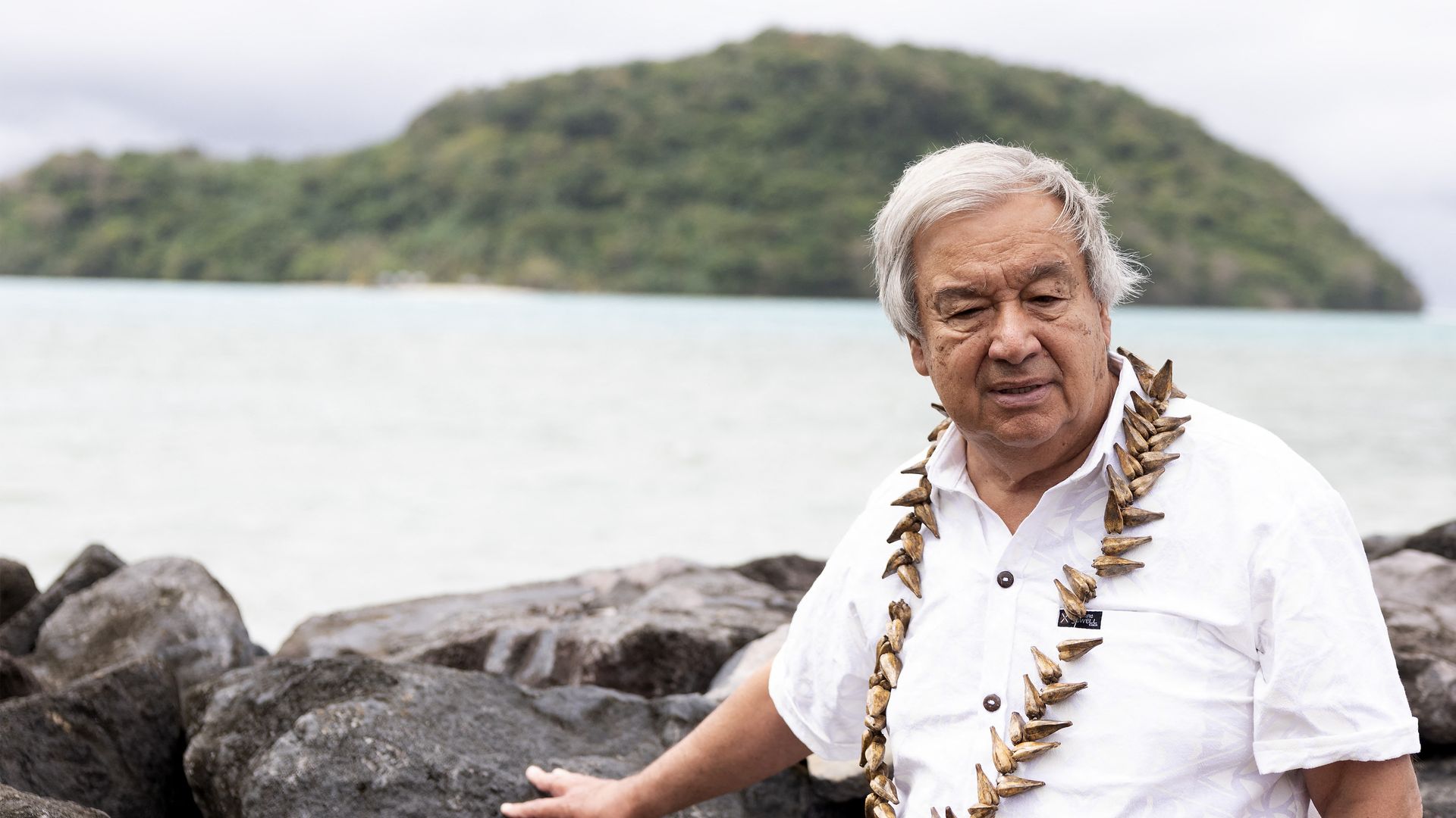 United Nations Secretary-General Antonio Guterres visits the tsunami affected Lalomanu Beach.