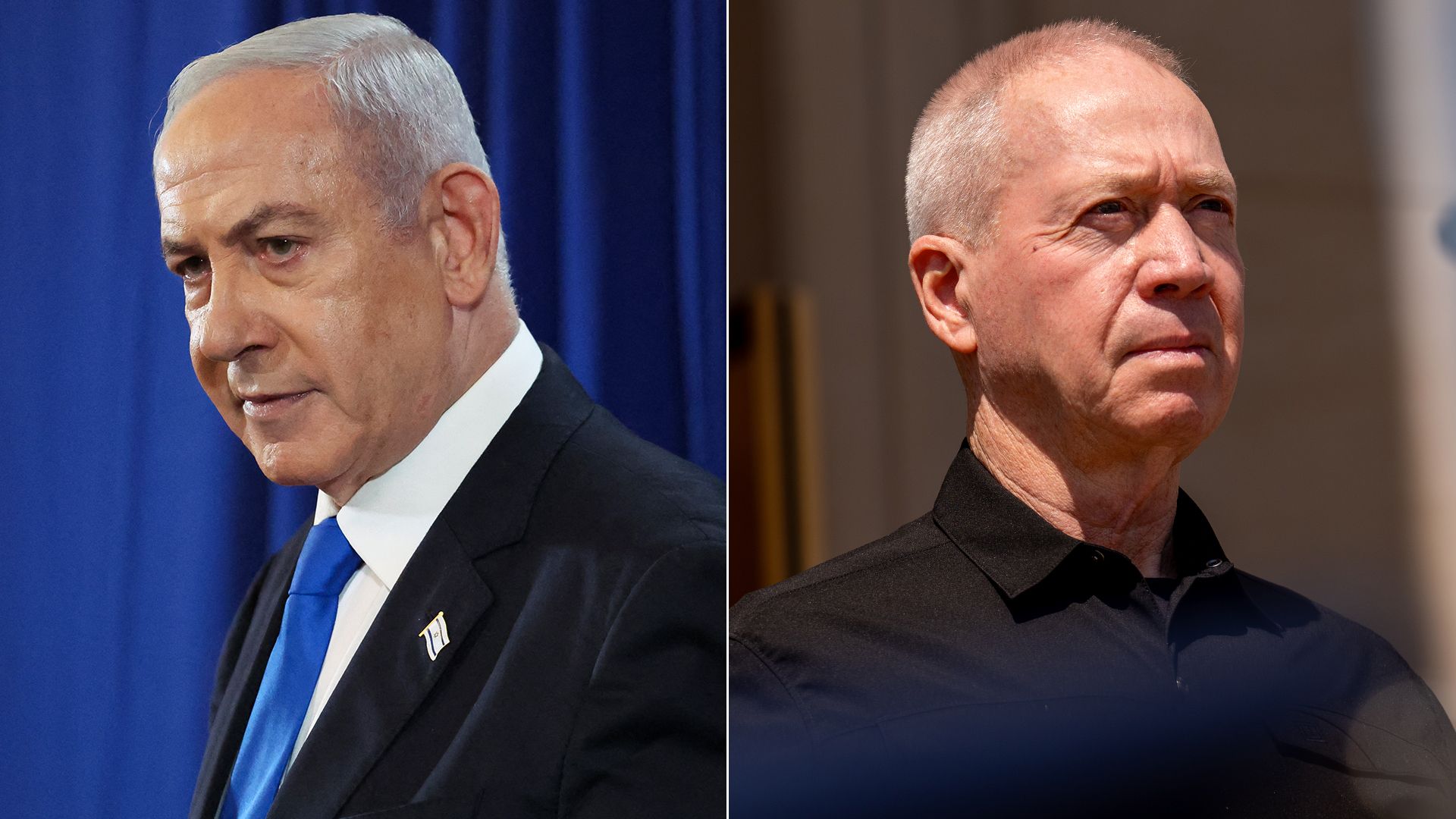 Photos of Israeli Prime Minister Benjamin Netanyahu (L) and Defense Minister Yoav Gallant 