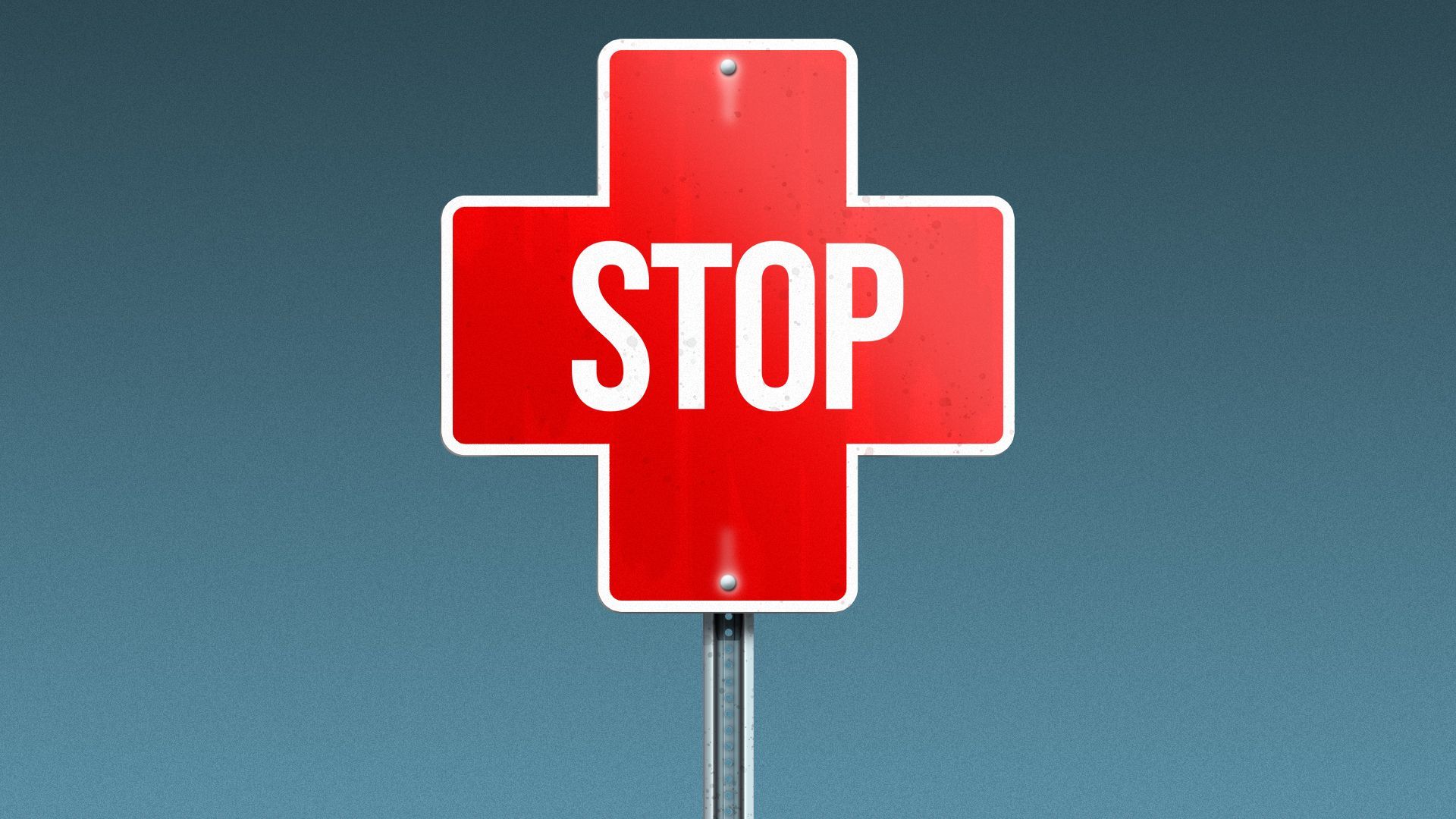 Illustration of a stop sign in the shape of a red cross