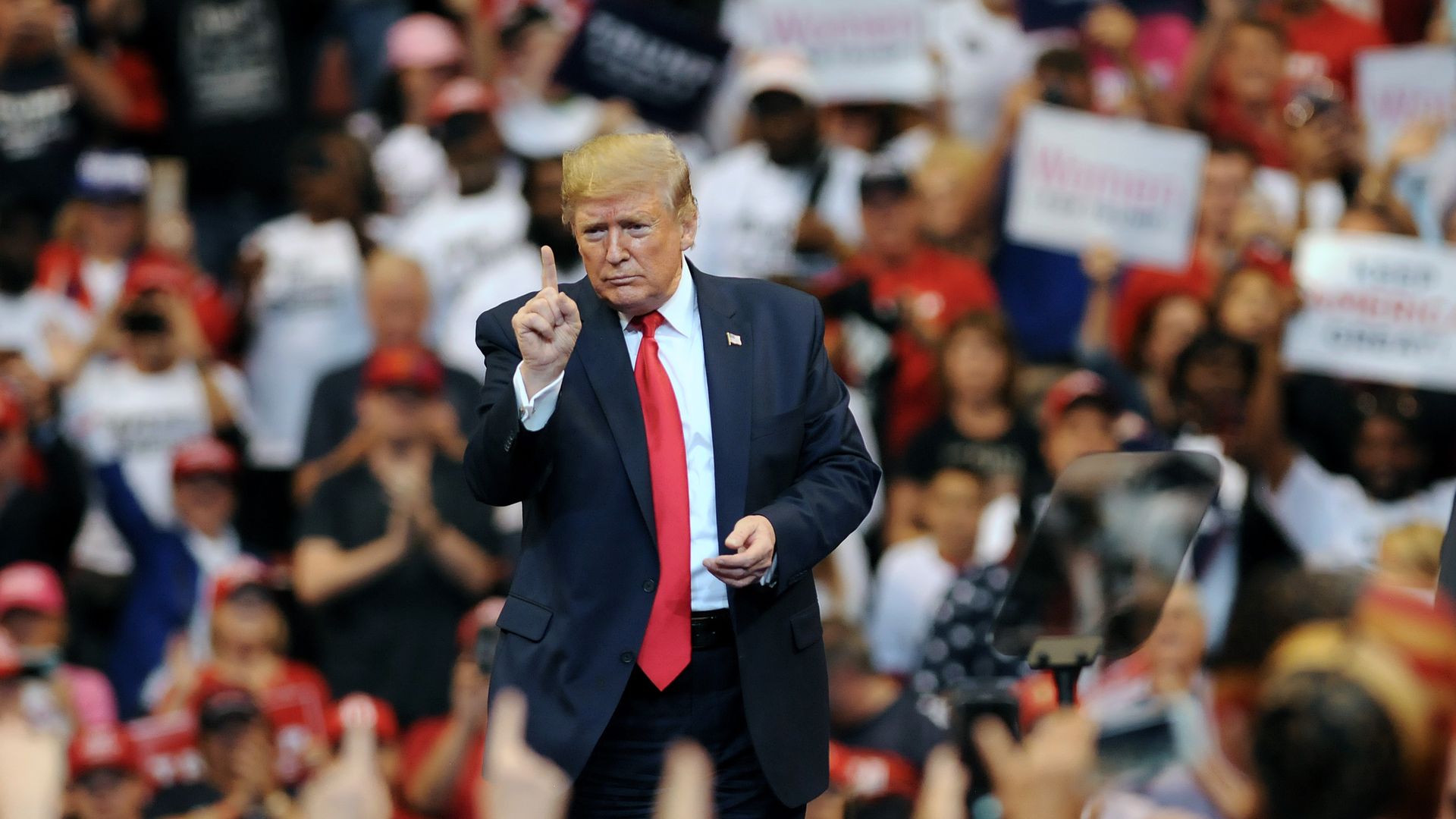 Trump wags his finger at a rally in Florida in November