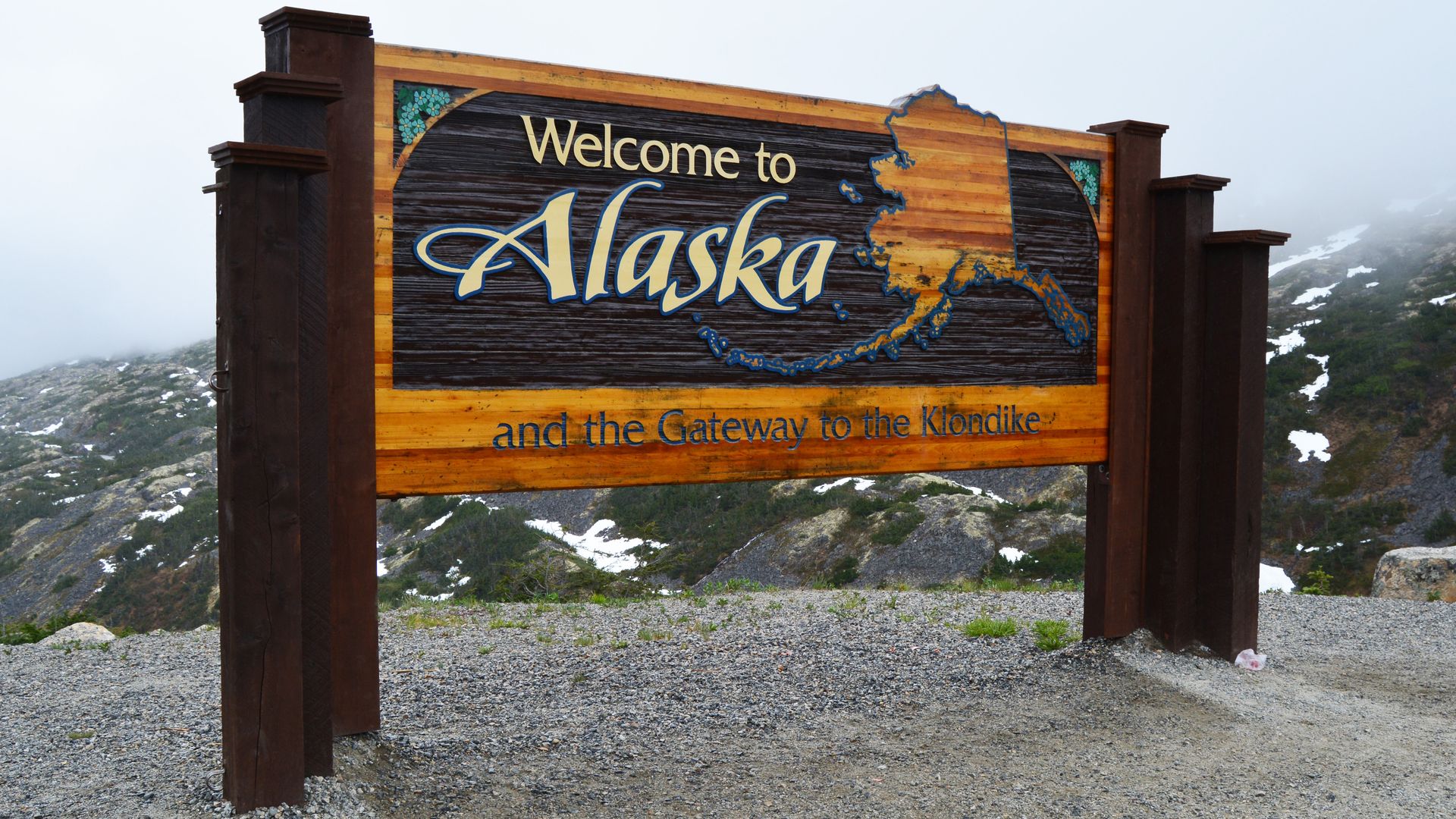 A "Welcome to Alaska" sign
