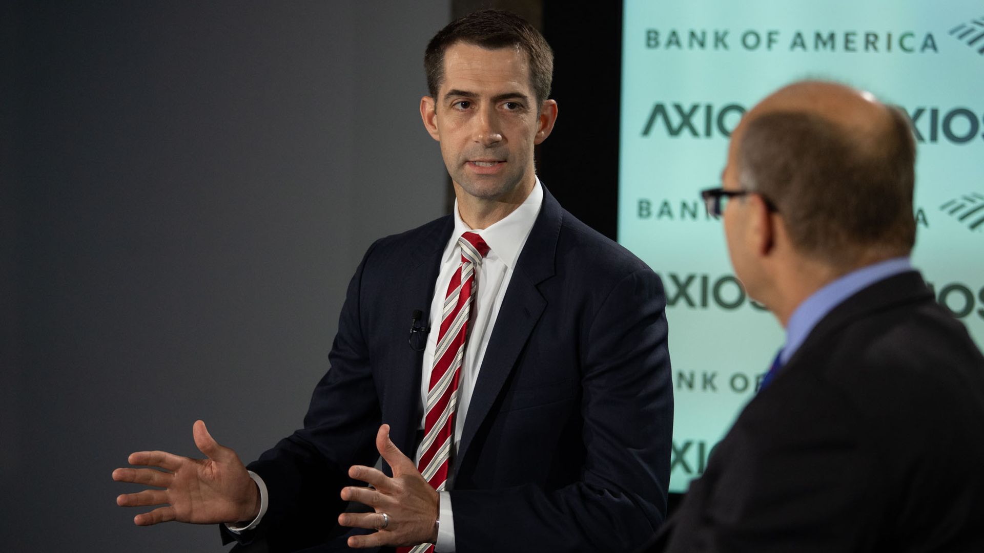Senator Tom Cotton in conversation with Axios' Mike Allen Tuesday morning. 