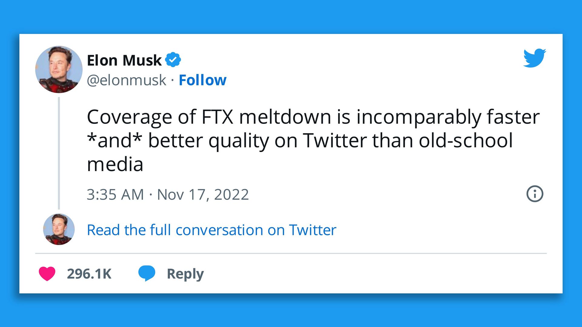 Elon Musk opines on FTX coverage on Twitter, the social media platform he recently bought.