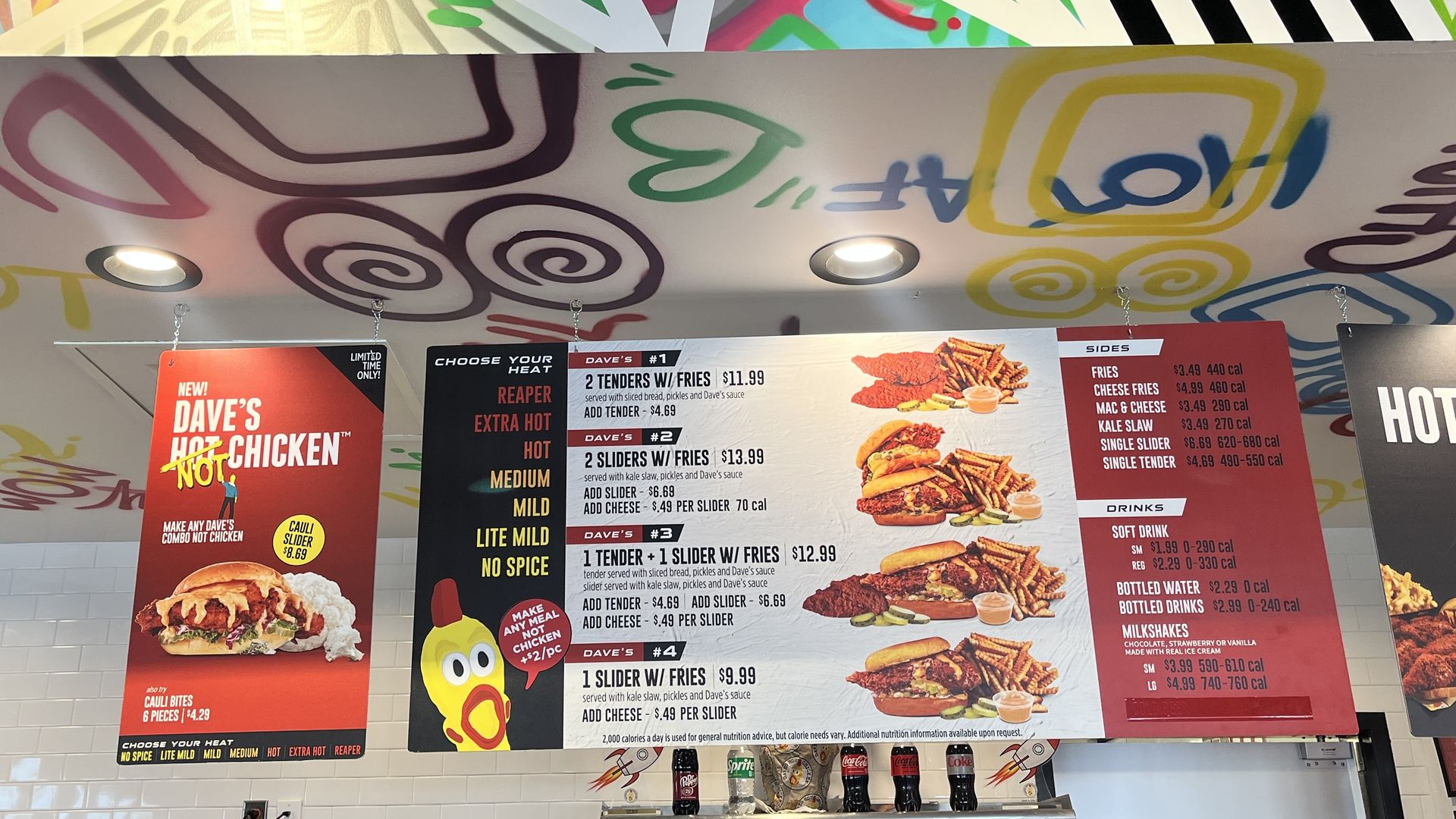 A menu board showing "not chicken" options. 