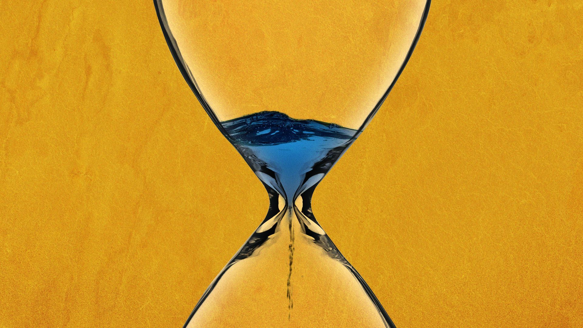 Illustration of an hourglass filled with water, running out.