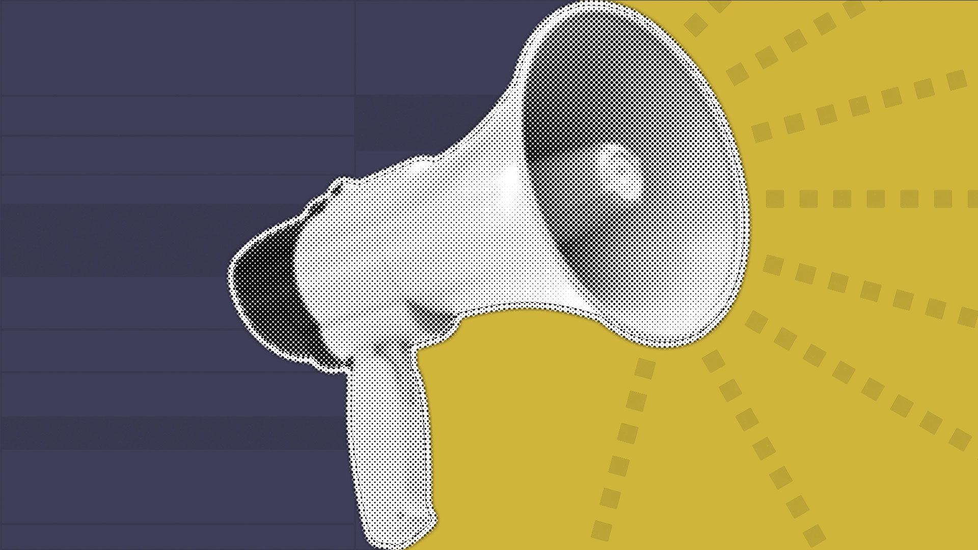 Illustration of a megaphone surrounded by ballot shapes.